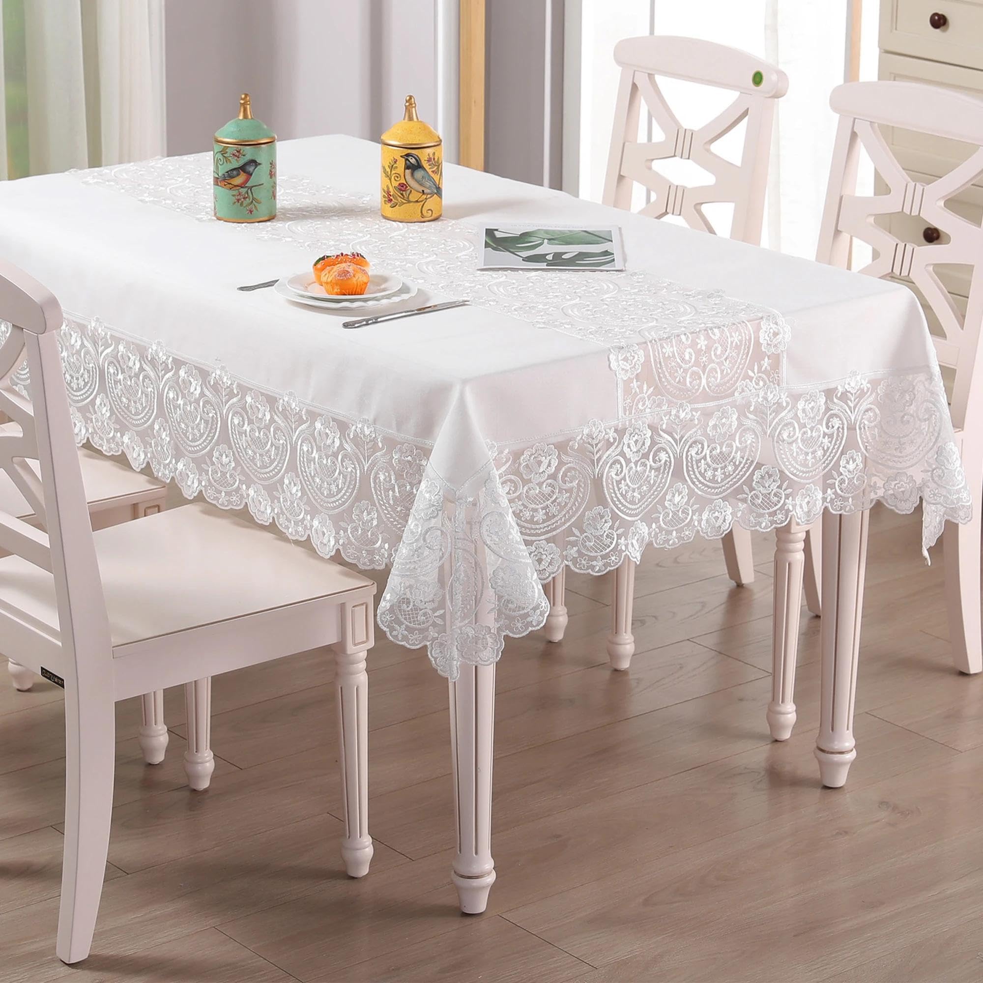 Nappe de table blanche en dentelle anti-pli pour dissimuler les imperfections de table