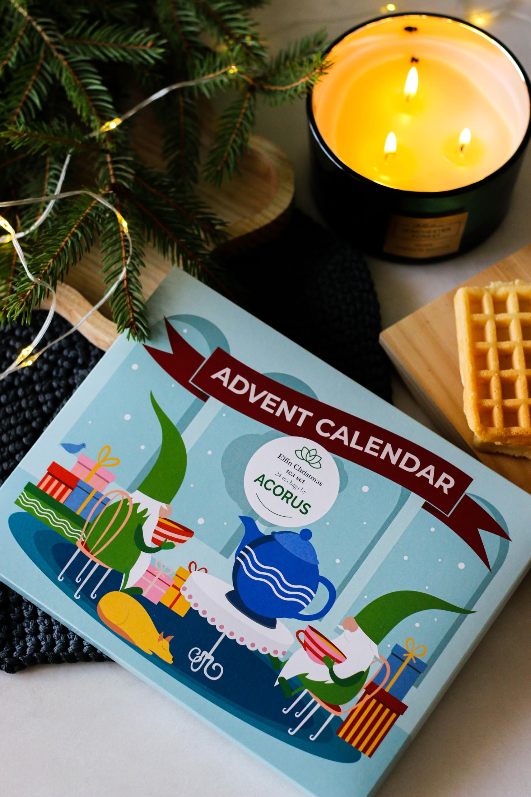 Calendario de Adviento 2025 Elfin de Té de Acorus, 24 Bolsitas de Té Navidad
