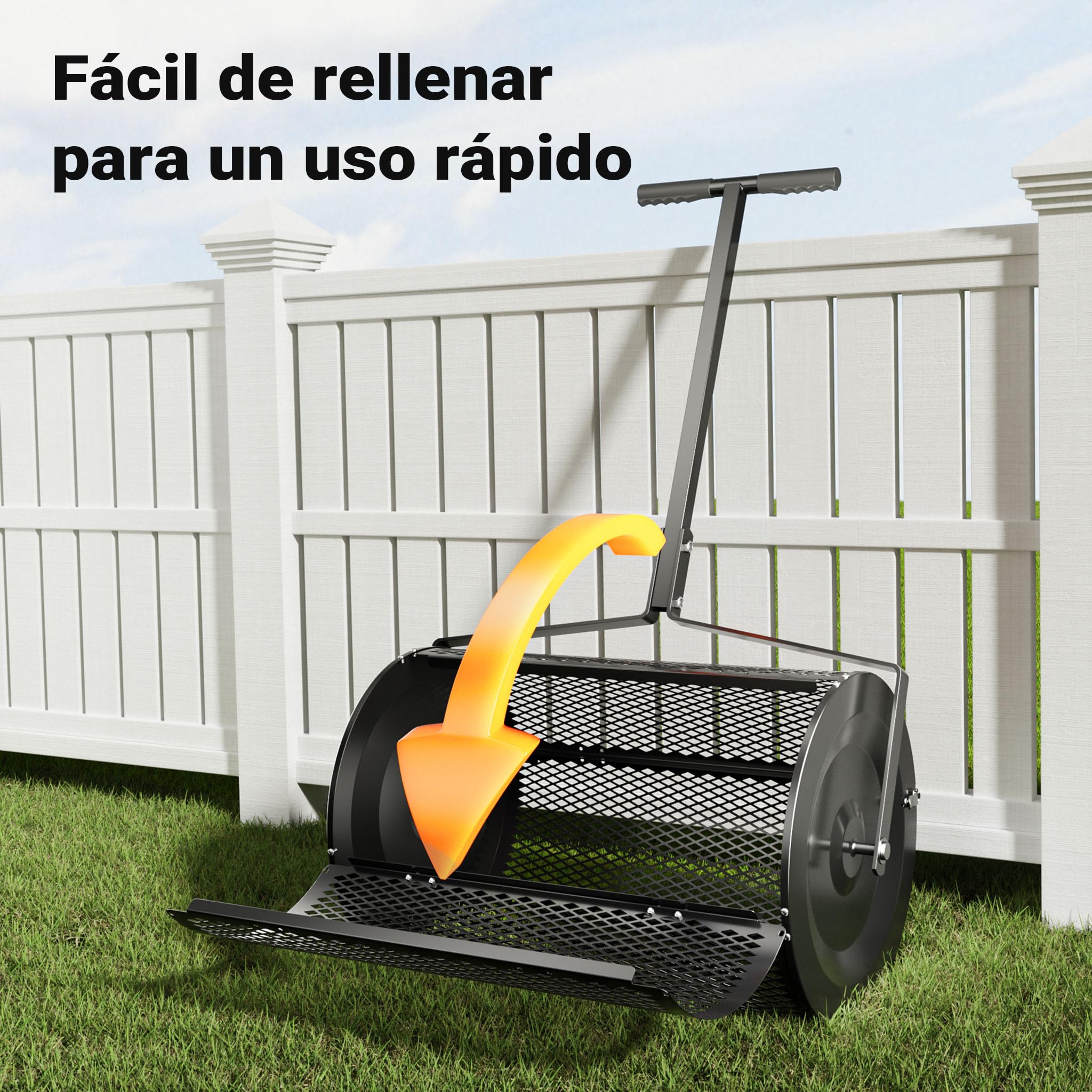 Wiltec Esparcidor de compostaje 75 l con 60 cm de ancho de trabajo mango T rodillo distribuidor de abono, estiércol, cal, musgo, compost, turba fertilizante tambor esparcidor semillas