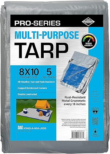 Lona de 8 x 10 pulgadas, lona de plástico impermeable de polietileno de 5.5 mil de grosor con ojales de metal cada 18 pulgadas, refugio de lluvia de