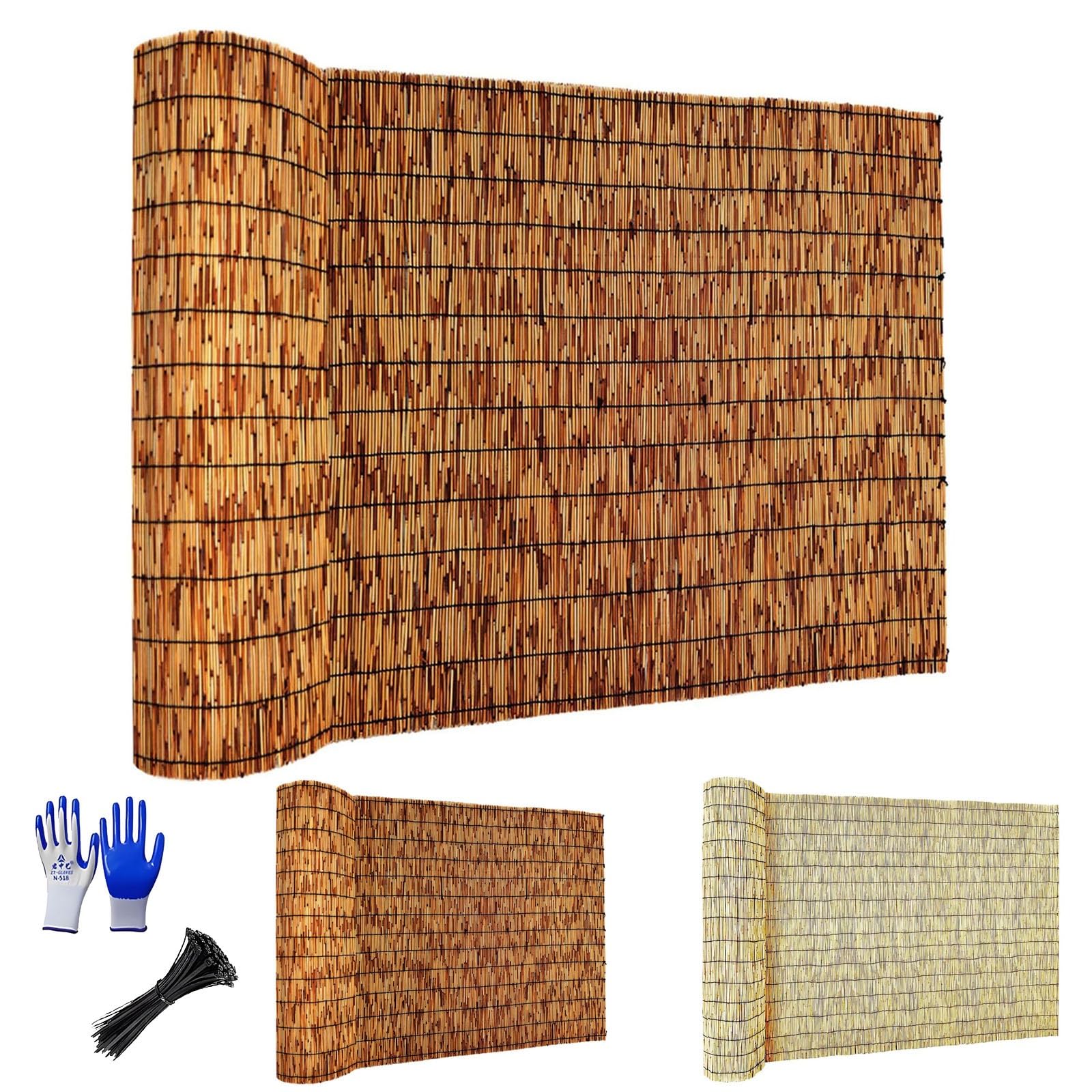 Stuoia Ombreggiante in Canniccio di Bambù Pelato - Frangivista Naturale per Recinzione Giardino, Arella Copertura Tettoia Gazebo, Ringhiera Balcone, Arelle Decorativo in Canna(Marrone,H1.5 x L2.5m)