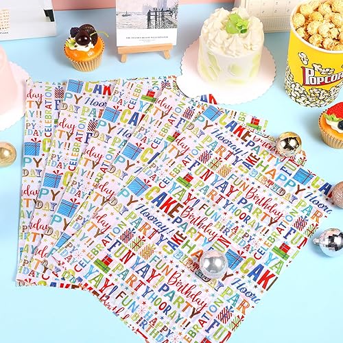 Miniatura 6 de 100 hojas de papel de seda de feliz cumpleaños, papel de regalo de letras de acuarela para cumpleaños, manualidades, suministros de fiesta de