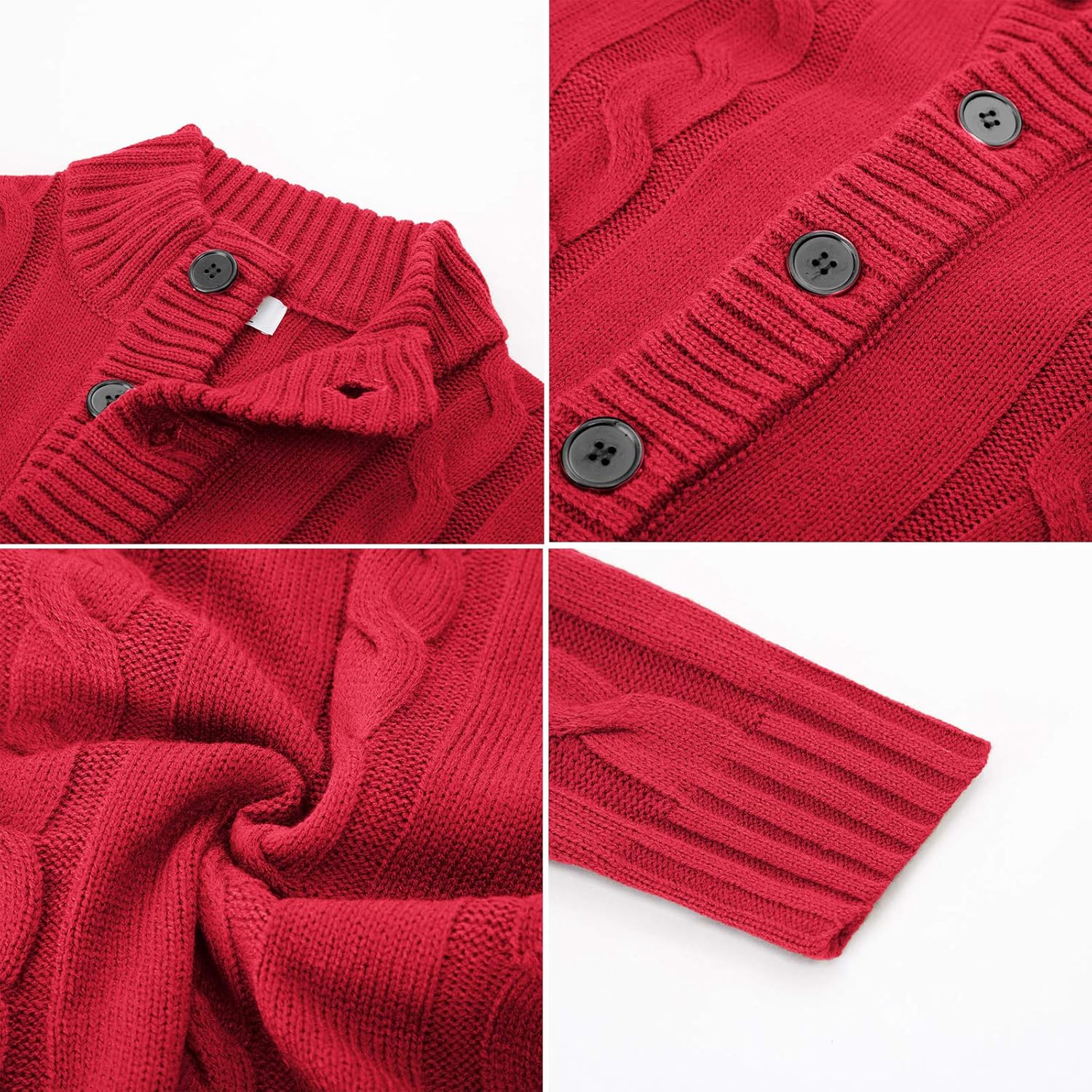 PJ PAUL JONES Men's Cardigan Sweaters Stand Collar Long Sleeve Cable Knit Button Down Sweater - Image 5