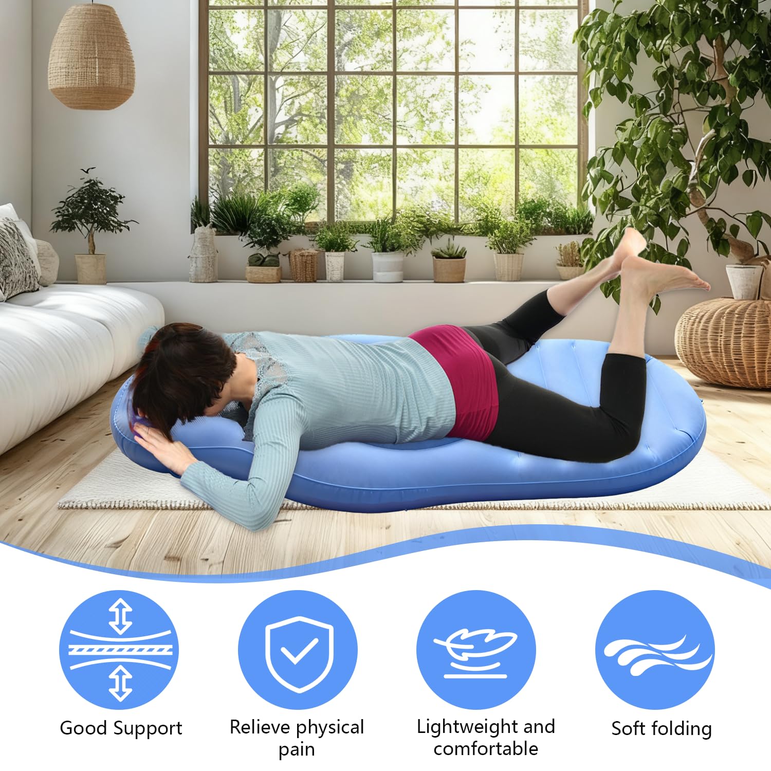 Coussin Gonflable de Grossesse, Tapis de Yoga pour Femmes Enceintes avec Trou pour Le Ventre, Matelas Gonflable Floqué Confortable pour Sommeil et Détente