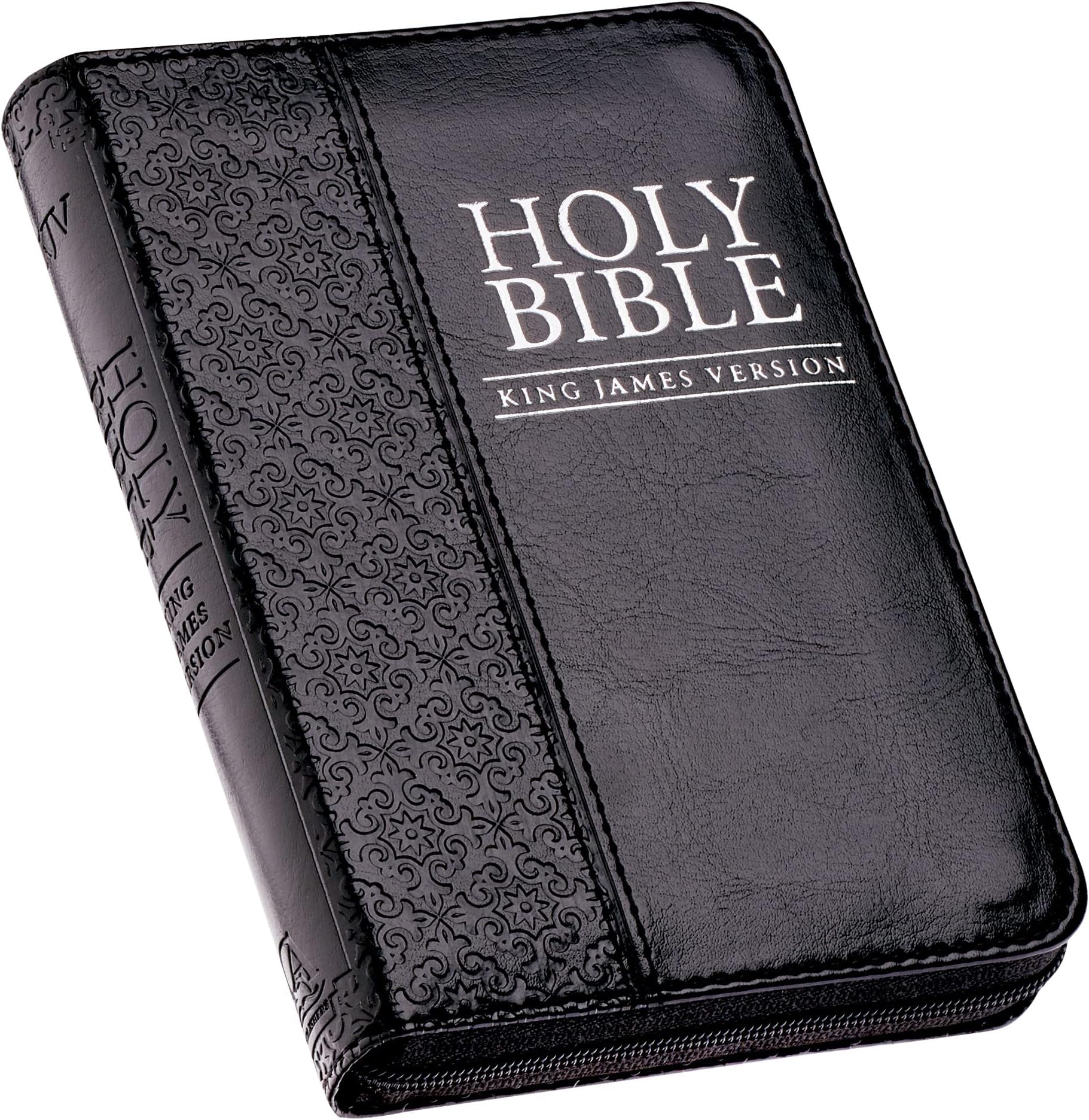 KJV Holy Bible, Mini Pocket Bible – Zippered Black Faux Leather Bible w/Ribbon Marker, King James Version