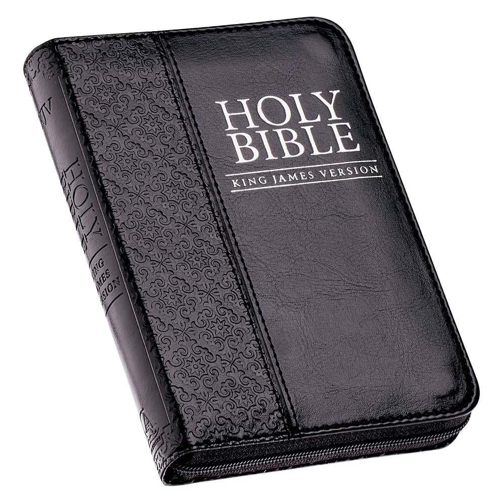 KJV Holy Bible, Mini Pocket Bible – Zippered Black Faux