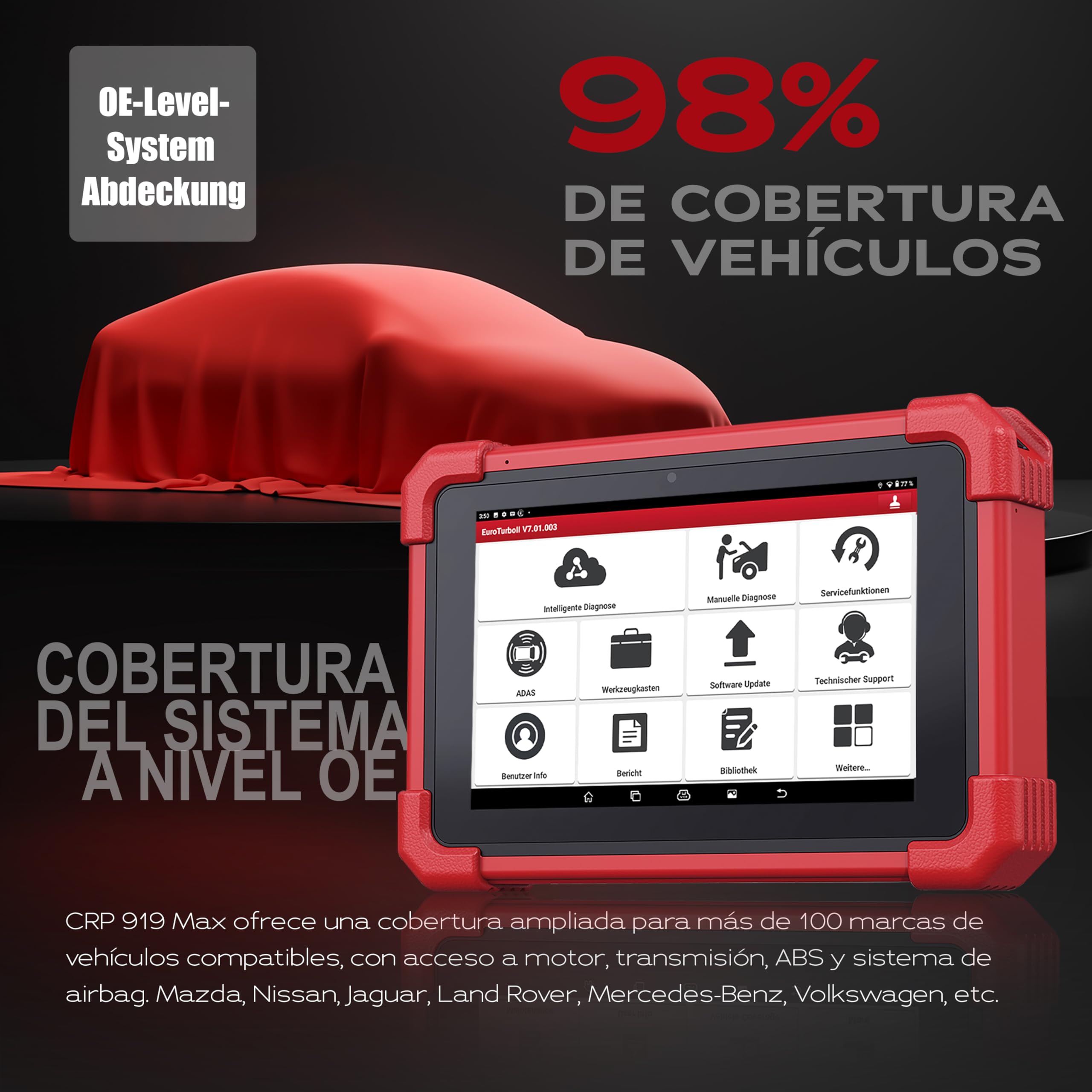 Launch CRP 919 MAX, Dispositivo OBD2 para diagnóstico de Autos, Lee Errores y Sistemas de Todas Las Marcas, con 31+ Funciones como Aceite, EPB, DPF, batería, codificación ECU y CANFD DoIP. | Codificación ECU, +35 Funciones, Diagnóstico Total, Pruebas Acti
