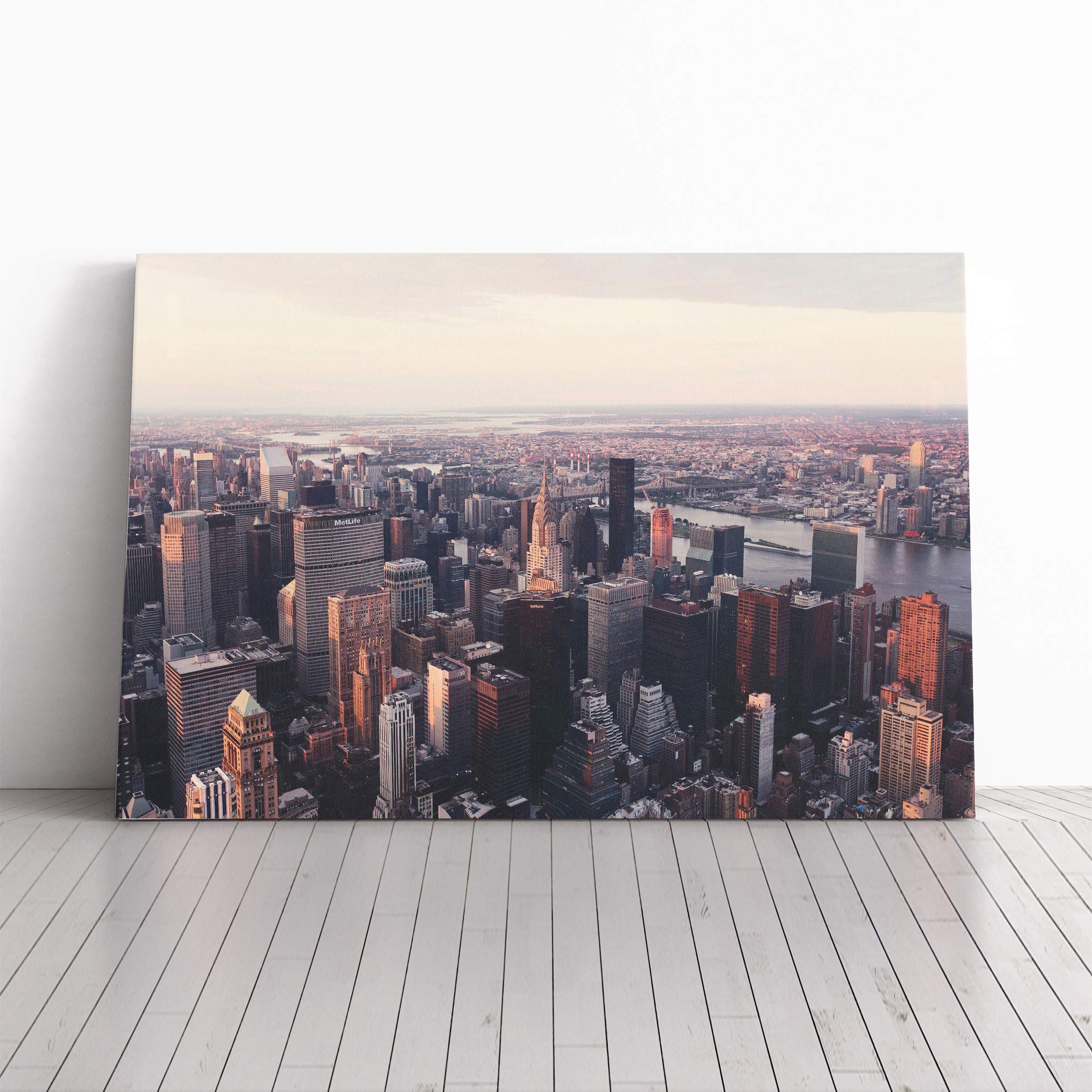 View of New York City Skyline Canvas Print | Gallery Wrapped 30mm Frame Wall Art | 30x20 inches | Ready to Hang | Modern Cityscape Picture | Living Room Bedroom Lounge Office