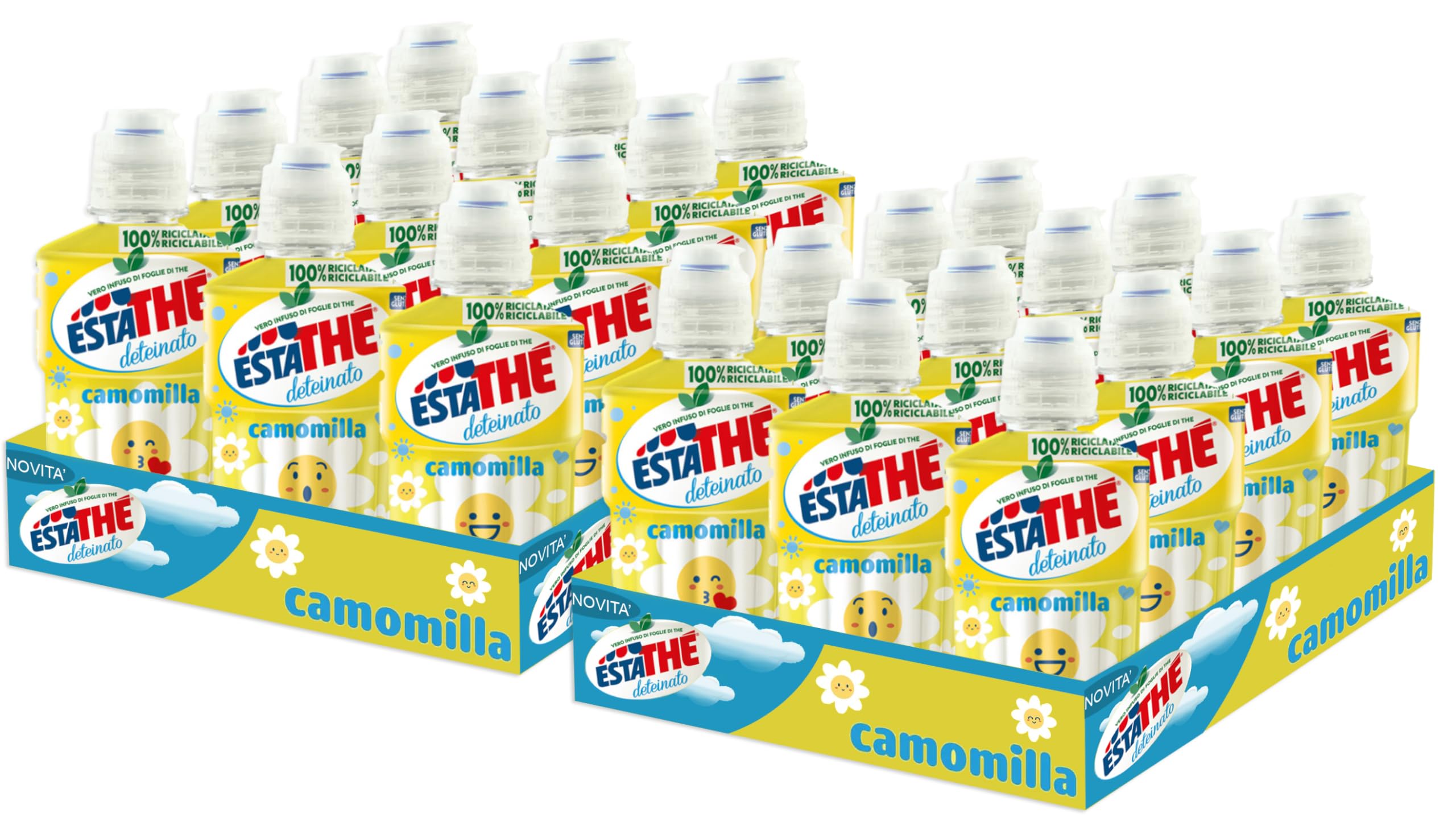 Estathe Deteinato per camomilla, Vero Infuso di Foglie di The Nero e Fiori di camomilla 250ml [MAXI BOX con 24 Bottiglie]