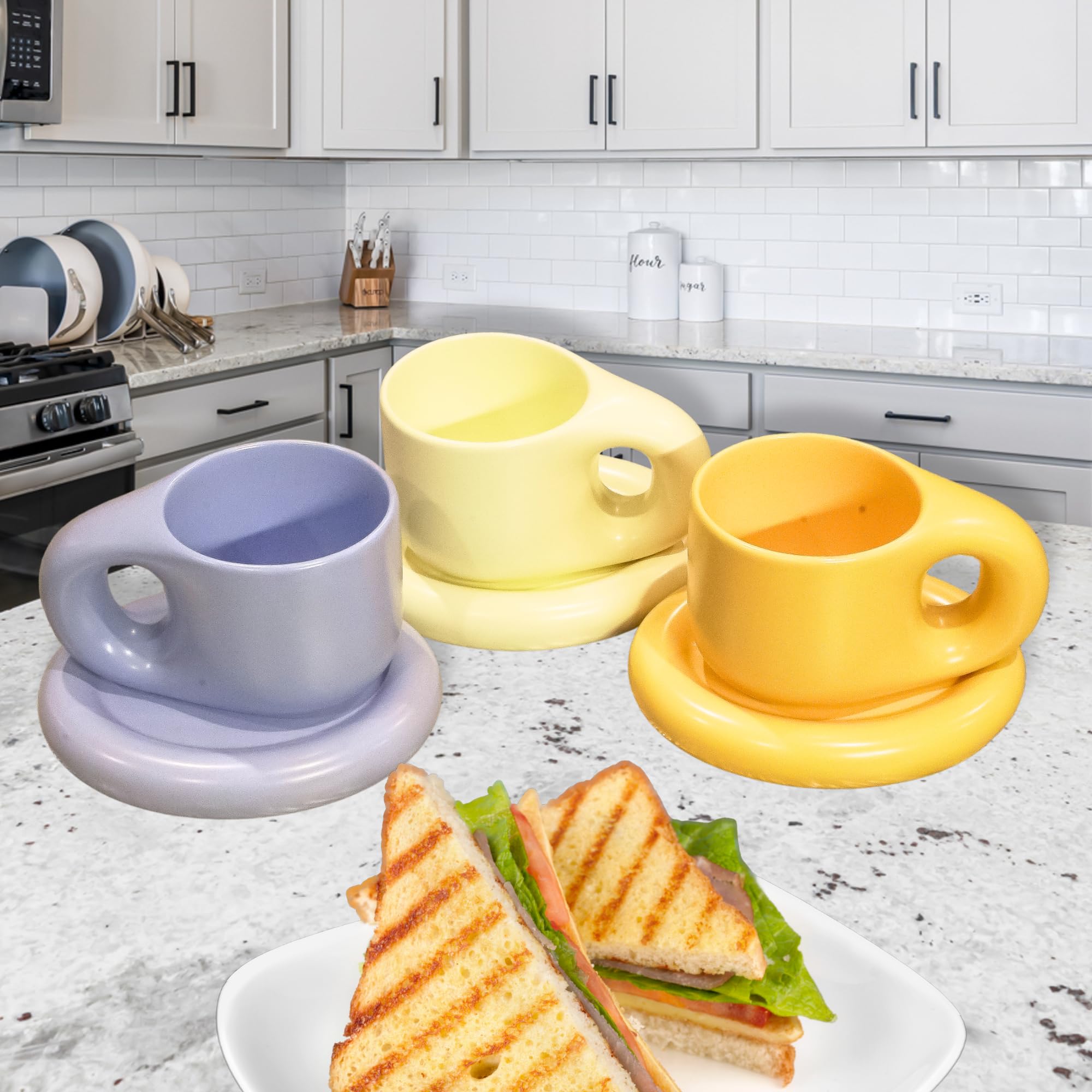 10oz Nordic Ceramic Mug with Saucer (Orange) thumbnail 5