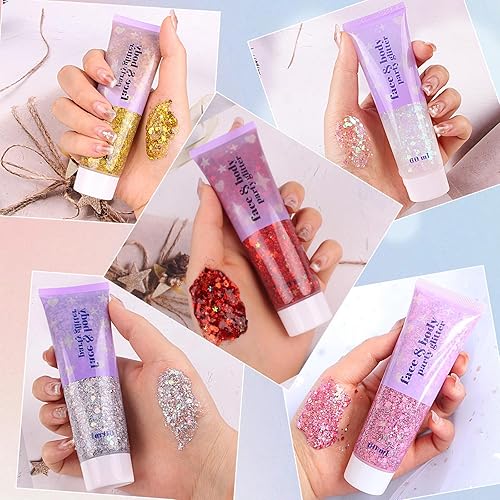 Miniatura 4 de Brillantina gruesa y fina mezclada con gel de alta capacidad de 60 + 2.0 fl oz, para conciertos de cantantes, maquillaje de fiesta rave, secado