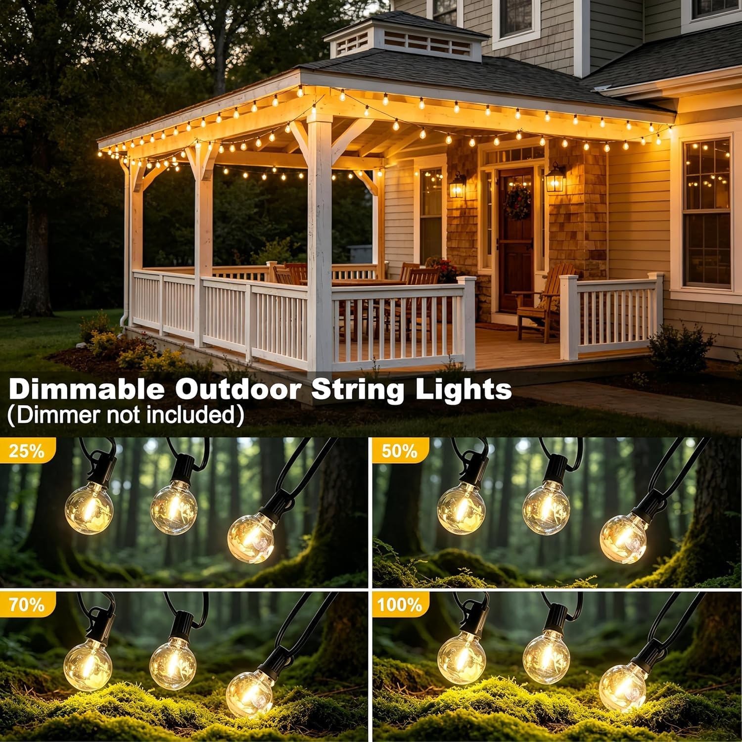 LED Lichterkette Außen 36M, Wasserdicht und Bruchsicher | Anschlussfähig Lichterkette Outdoor Strom mit 60+2 Glühbirnen Plastik, 2700K Warmweiß für Garten, Terrasse, Balkon
