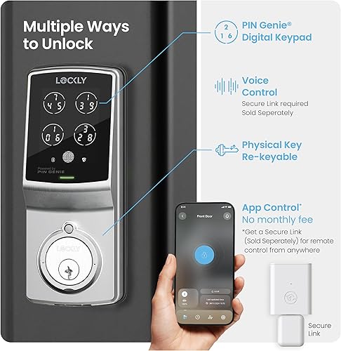 Miniatura 2 de Lockly Smart Lock Modelo 7S, cerradura de puerta inteligente Bluetooth, entrada sin llave con teclado digital PIN Genie, cerrojo de bloqueo de