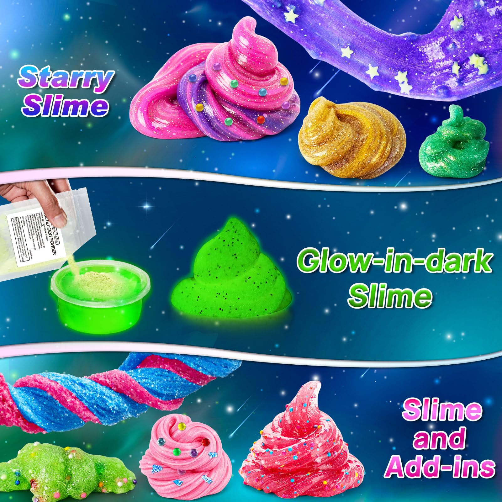 Kit Slime Fai da Te per Bambine, Kit Slime Galaxy per Bambini, Kit Slime Glitterato con Aggiunte, Glimmer Crunchy, Palline di Schiuma, Charm, Glitter, Regali per Bambini e Bambine 3-12 anni