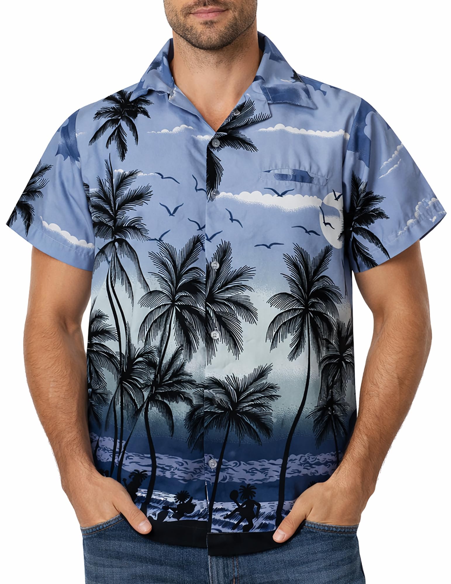King Kameha Camicia Hawaiana Uomo Maniche Corte – Camicia Estiva Aloha con Stampa Spiaggia, Leggera e Facile da Lavare
