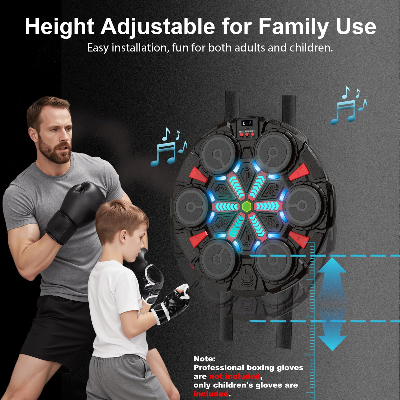Macchina da boxe musicale per bambini e adulti, tappetino da boxe Bluetooth da parete con guanti, luci ritmiche e attrezzatura per due giocatori, per la casa, la palestra, giocattoli sportivi, regali