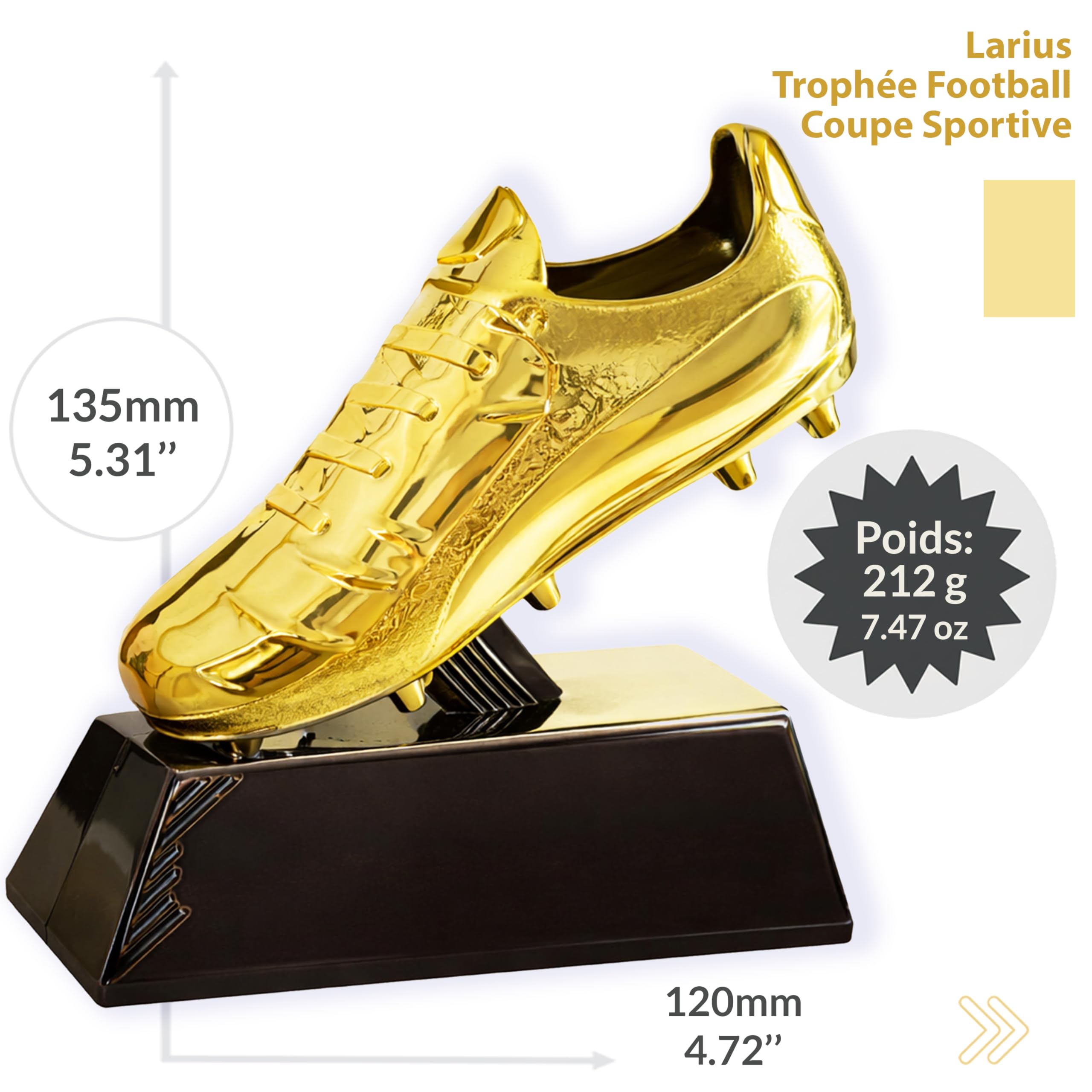 Larius Trophée de football dorée (13,5 cm, 212 g) – Trophée de football avec gravure en option – Coupe gagnante pour tournois, MVP & Goalkeeper King – S2