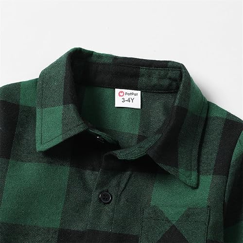 Miniatura 5 de PATPAT Conjuntos familiares a juego para mamá y yo, vestido a juego de manga larga a cuadros y camisas casuales con botones