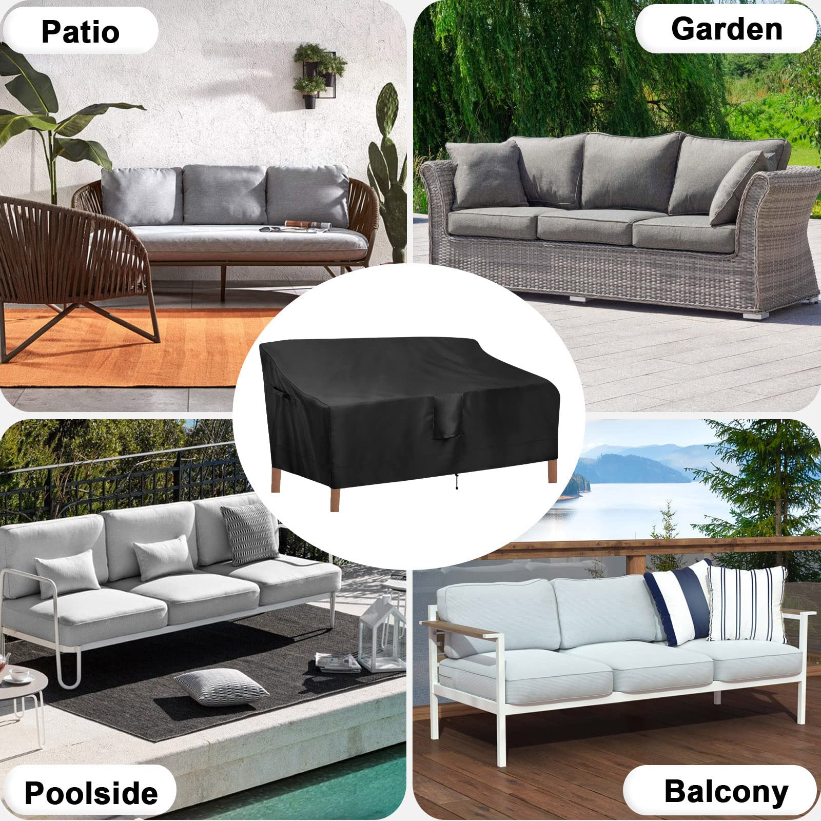 OutdoorLines Wodoodporny pokrowiec na kanapę 3-osobową na patio, odporny na promieniowanie UV, pokrowiec na meble ogrodowe, odporny na promieniowanie UV, odporny na warunki atmosferyczne, wytrzymałe