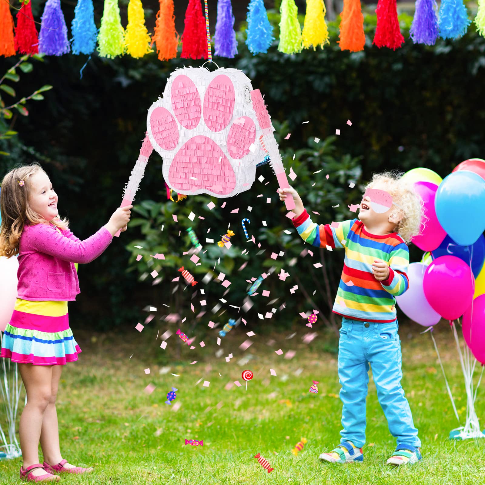 Piñata de pata de perro pequeño, suministros de fiesta de cumpleaños con temática de animales, piñata de cumpleaños con confeti de murciélago con los ojos vendados, para fiestas temáticas de vacas