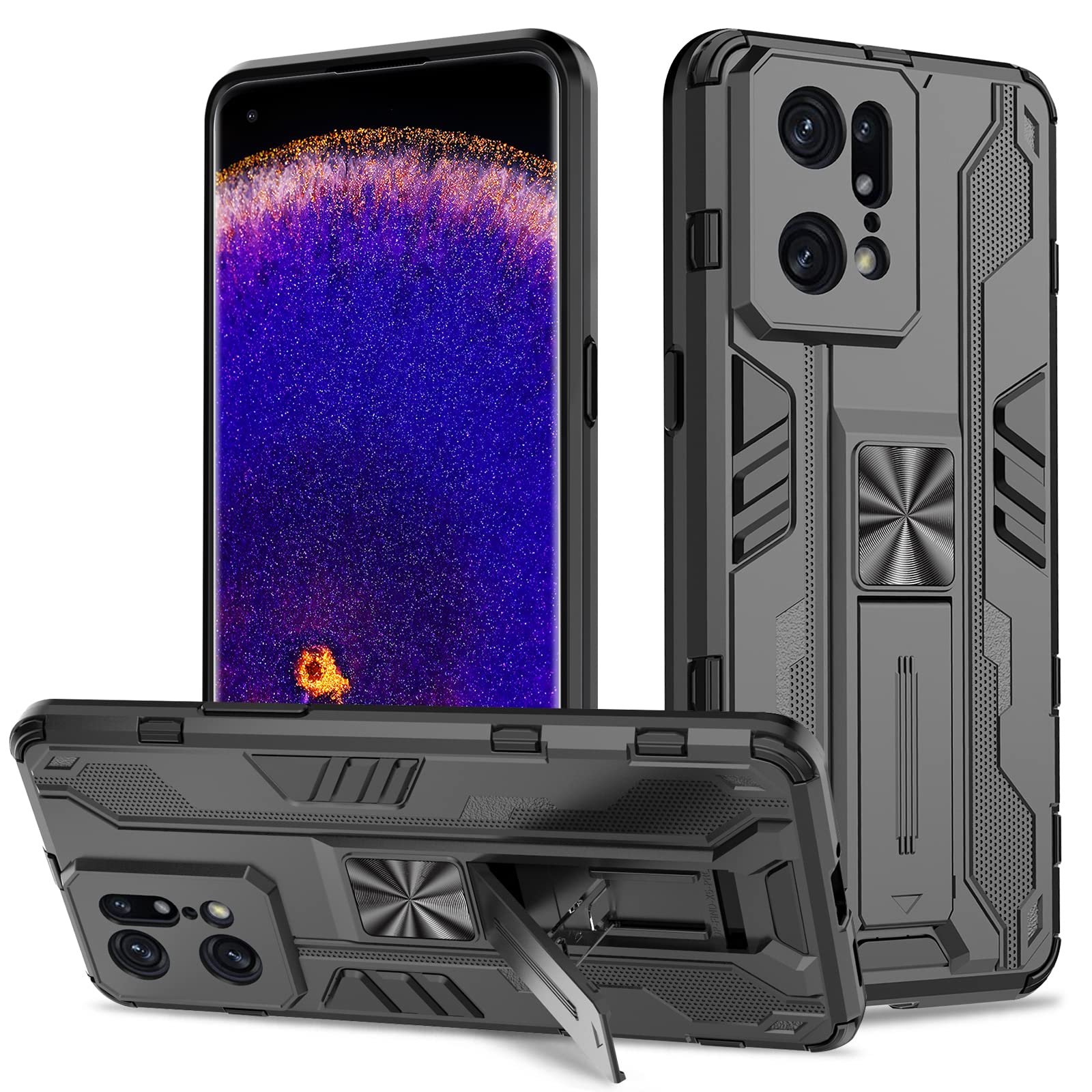 Case for Oppo Find X5 Pro 5G, Outdoor Shockproof Military Grade Case with Kickstand Anti-Scratch Compatible Magnetic Car Mount – Black
