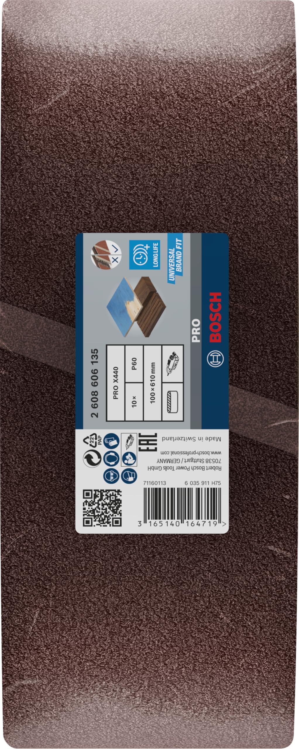 Bosch 10x Nastro abrasivo PRO X440 per levigatrici (per Vernice su legno, Legno duro, 100 x 610 mm, Grano 60, Professional Accessorio Levigatrice a nastro)