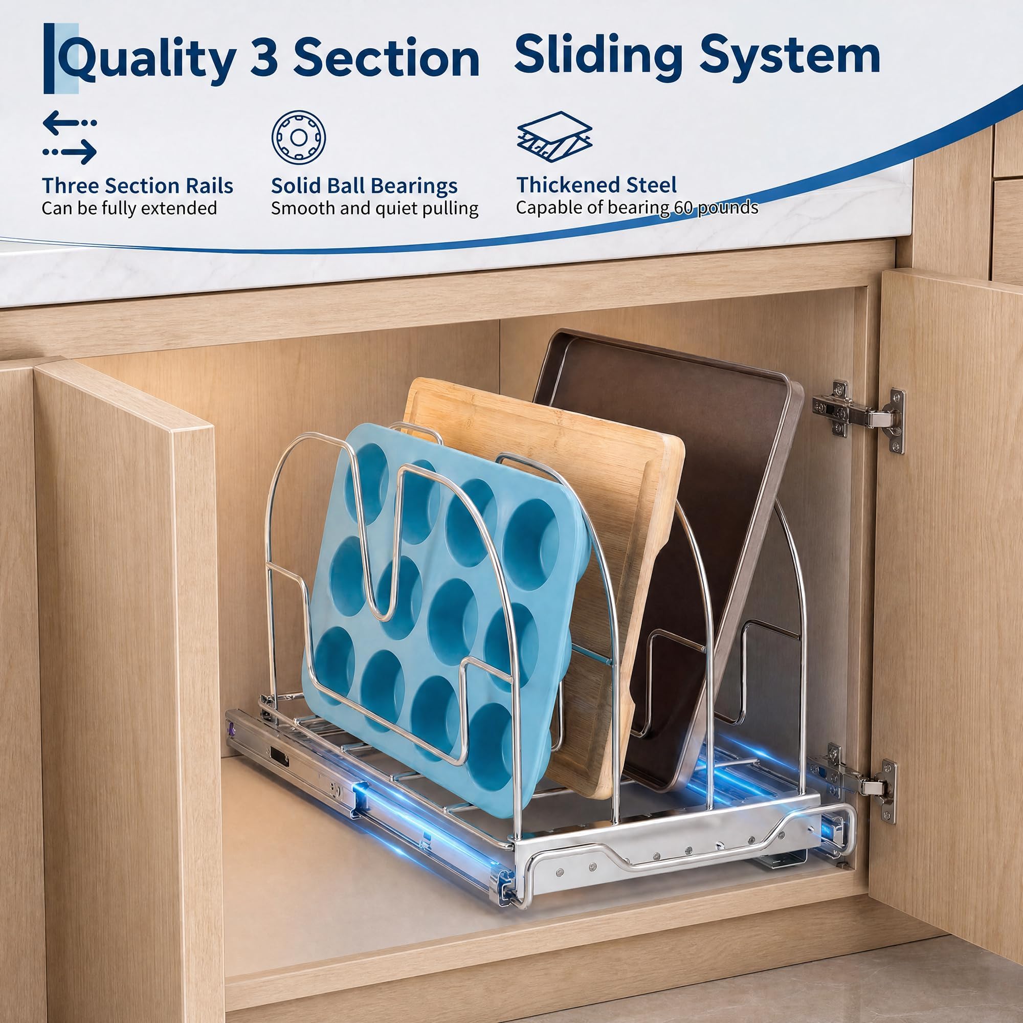 21" estraibile Chrome Cabinet Organizer, resistente scorrevole scaffale di