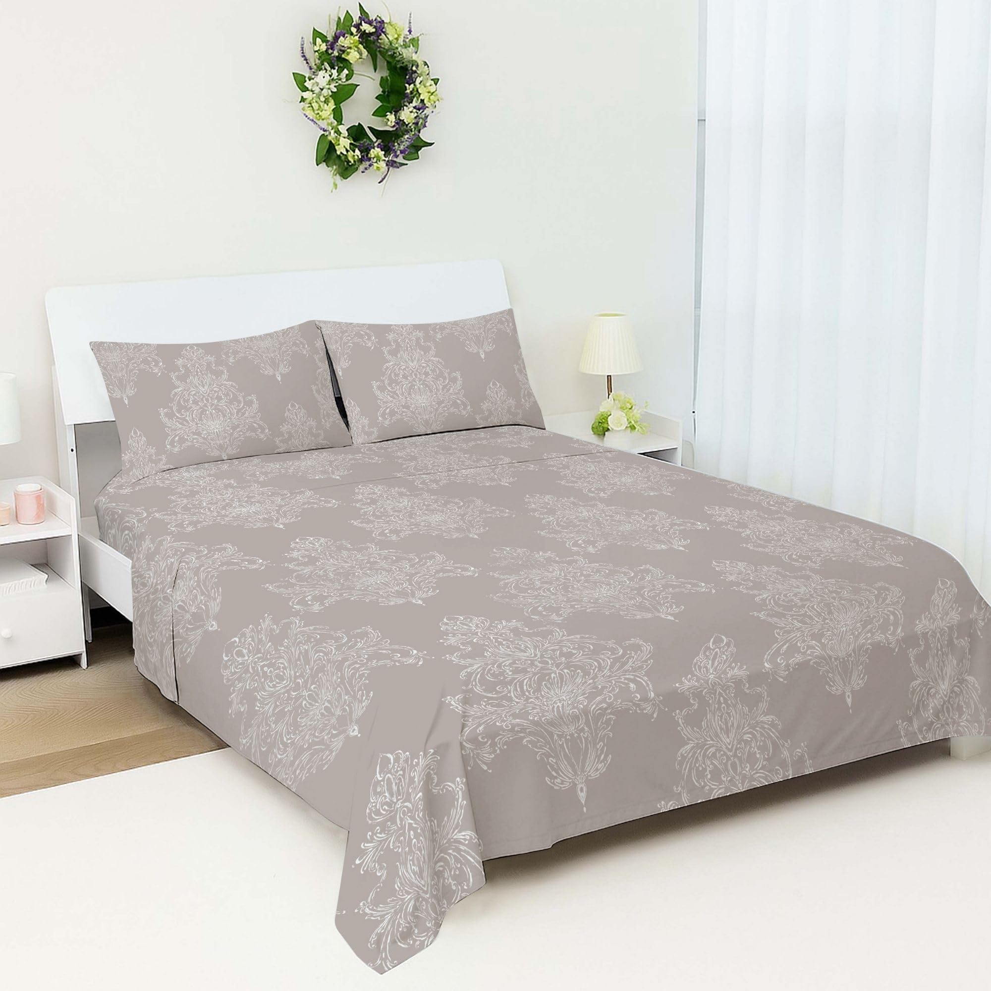100% Egyptian Cotton Flat Sheet Double Bed 400 Thread Count Luxury Cooling Breathable Floral Printed Top Sheet – Soft Premium Hotel Quality Bed Sheet (230 x 250 cm) — image 1