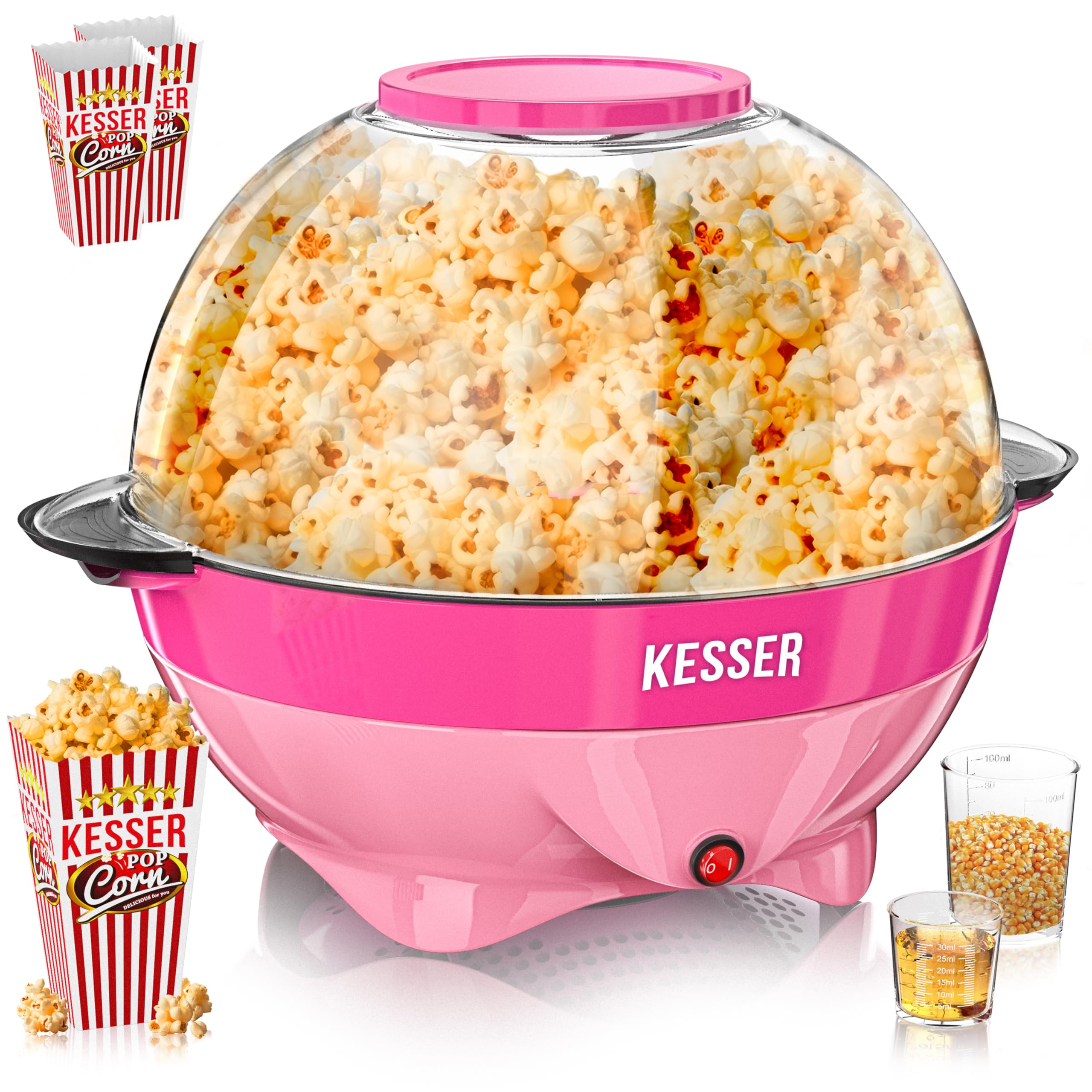 KESSER® Macchina Popcorn 800W | Popcorn Maker 5,5l con coperchio con rivestimento antiaderente e ciotola di servizio | incl. superficie di riscaldamento rimovibile e tazza per popcorn, 26849_mfn