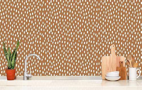 Miniatura 2 de HAOKHOME Papel tapiz para despegar y pegar, diseño de puntos modernos y bohemios, extraíble, para baño, color carameloblanco, papel de contacto de