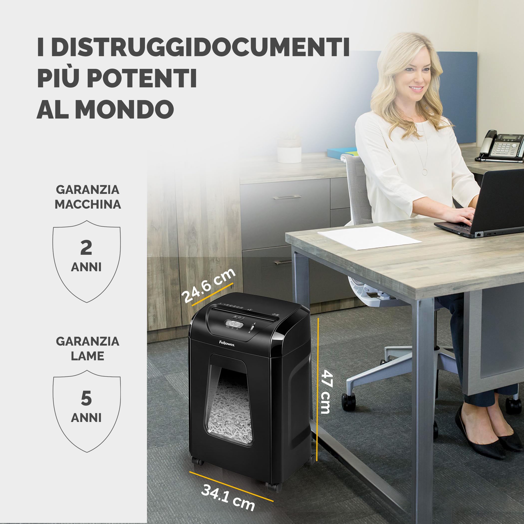 Fellowes FS-15C Distruggidocumenti, Taglio Incrociato, 15 Fogli, P4, Cestello Estraibile 19L, Alta Sicurezza per Casa e Ufficio, Silenzioso e Potente, Nero