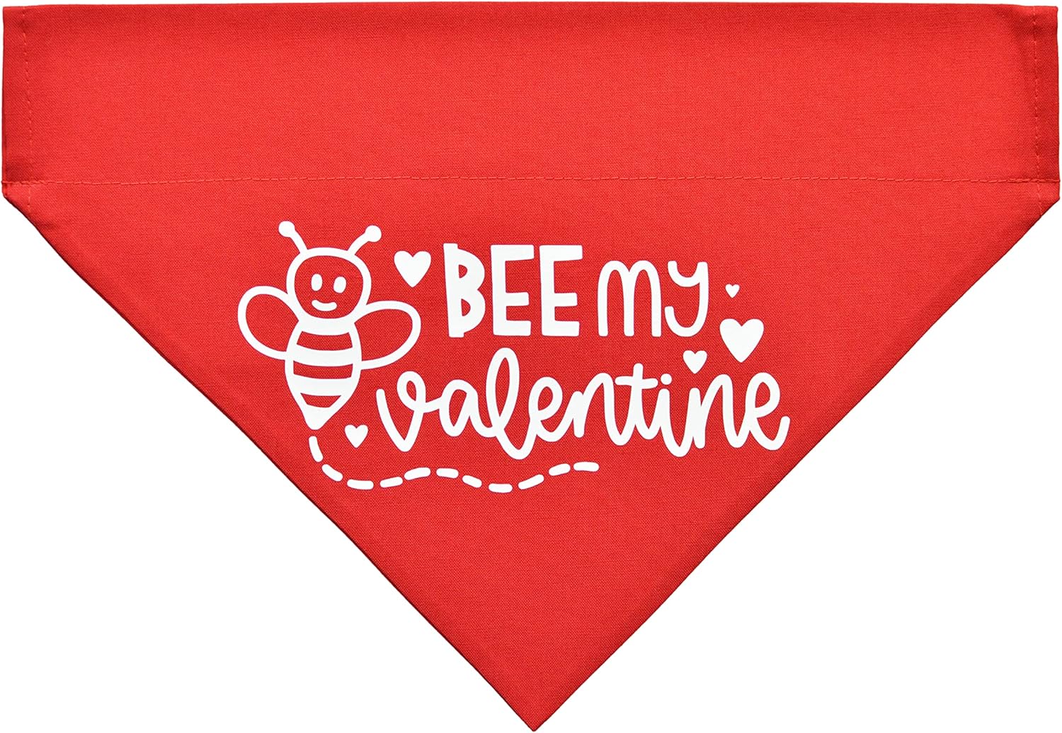 Valentines Day Slip on Dog Bandana, Over The Collar pet Neckerchief, Festive Dog & cat Accessory (BEE My Valentine, X-Large)