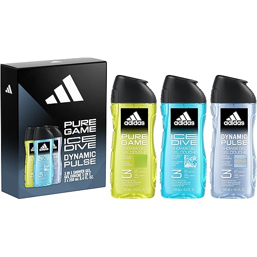 adidas Dynamic Pulse, Ice Dive, Pure Game Giftset, Shower Gel 8.4 fl oz, Notes of Rosemary, Lemon, Peppermint, and Grapefruit, Men's Fragrance, Long Lasting, Sporty Fragrance