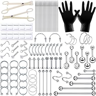 110Pcs Piercing Kit for all Body Piercings with Piercing Tools for Eyebrow Nose Ear Septum Belly Button Lip Tongue Cartilage and More with 12G 14G 16G 20G Piercing Needles