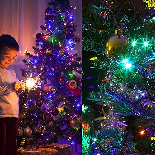 Miniatura 6 de Blissun Luces de Navidad, juego de 50 luces de alambre verde, mini cadena de luces de Navidad funciona con pilas con 8 modos, luces de hadas de 16