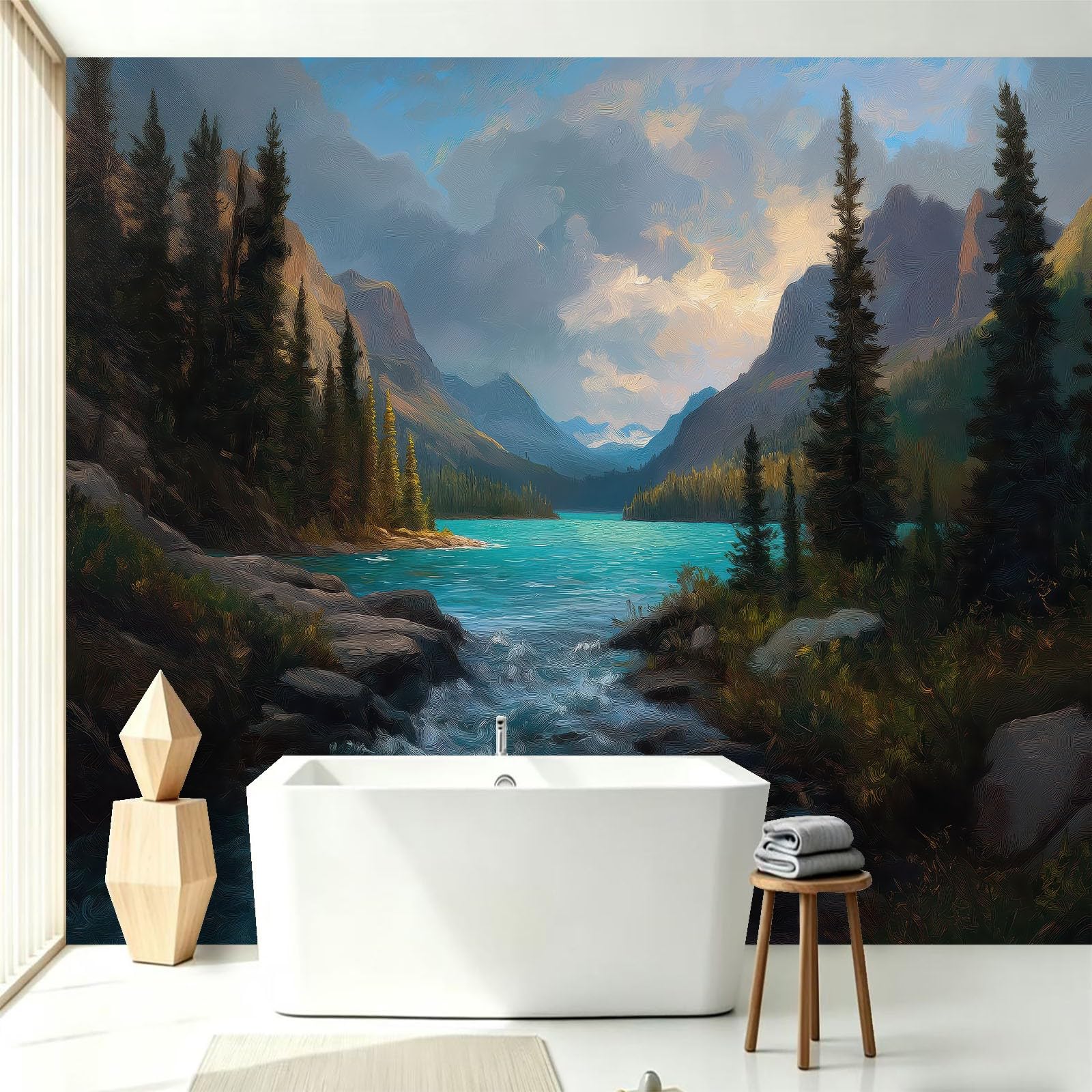 Fototapeta – naturalny krajobraz 300 x 210 cm (szer. x wys.) – klej nie wchodzi w zakres dostawy – kuchnia, sypialnia, salon, nowoczesna pionowa tapeta ścienna, tapeta z włókniny, lasy sosnowe