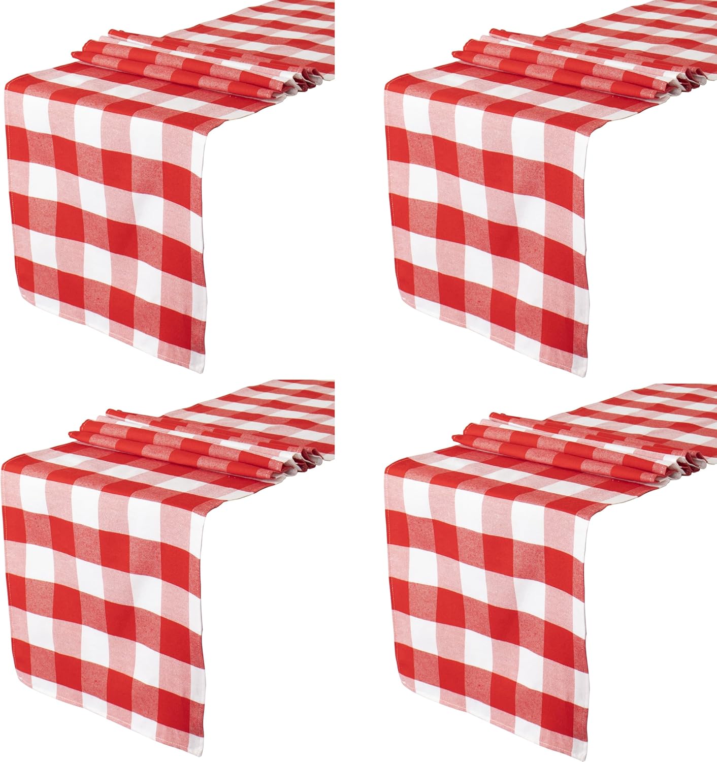 ShinyBeauty 4 Packs Checkered Table Runners 108 Inches Long Red and White Table Runner Christmas Decorations Farmhouse Plaid Linen for Dinning Party Outdoor Tables (14”X108”)