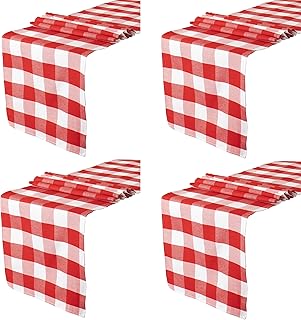 ShinyBeauty 4 Packs Checkered Table Runners 108 Inches Long Red and Whit...