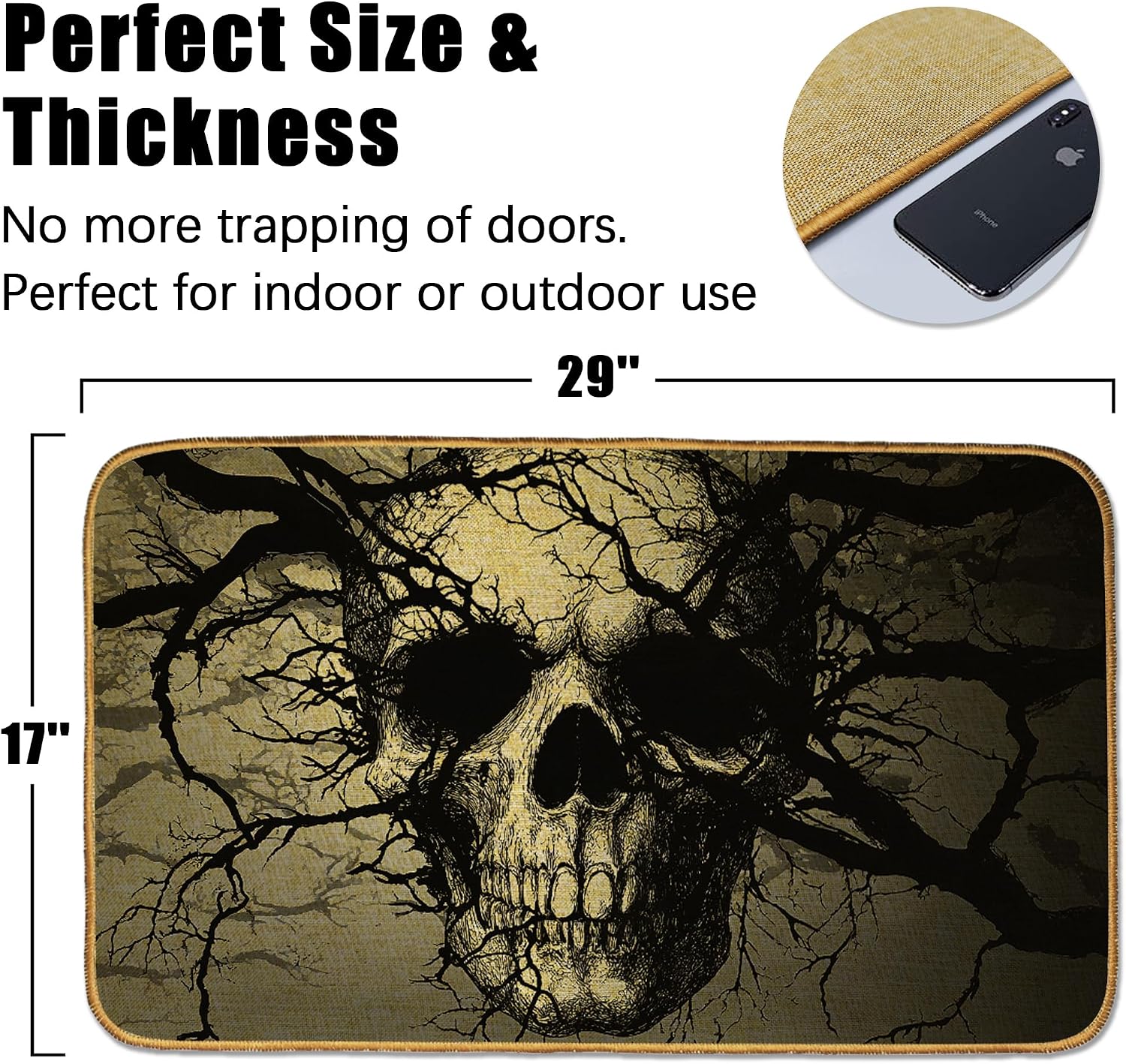 Goth Skull Tree Doormat Outdoor Entrance,Halloween Black Skeleton Front Door Mat Decorative Indoor Outdoor Non-Slip Entryway Rug for Home Entrance Outside Entry Floor Patio 17x29 Inch