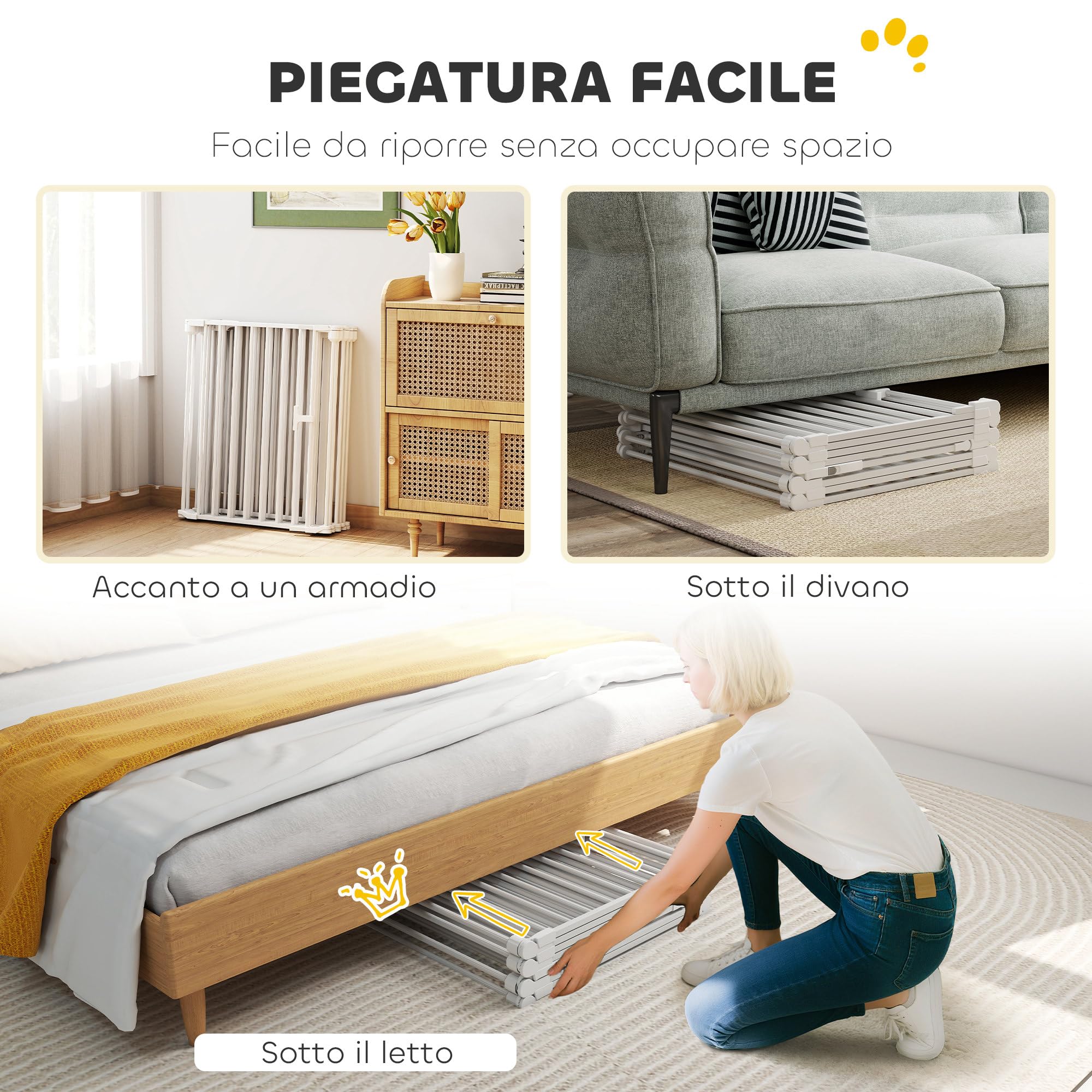 PawHut Recinto per Cani, Cancelletto Sicurezza per Bambini 488cm, Bianco