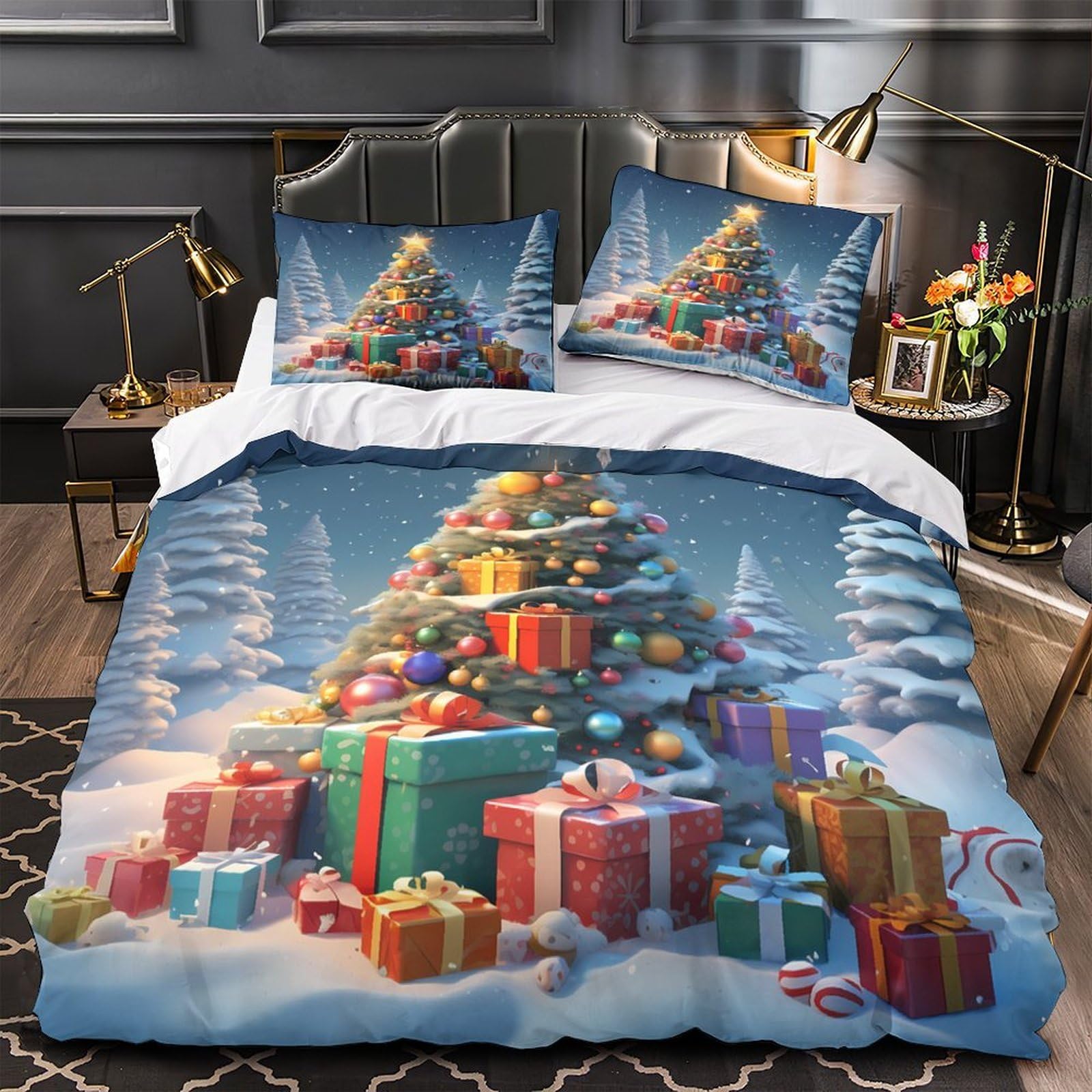 Housse de couette Noël 260x220 microfibre 3D déco de fête super king size