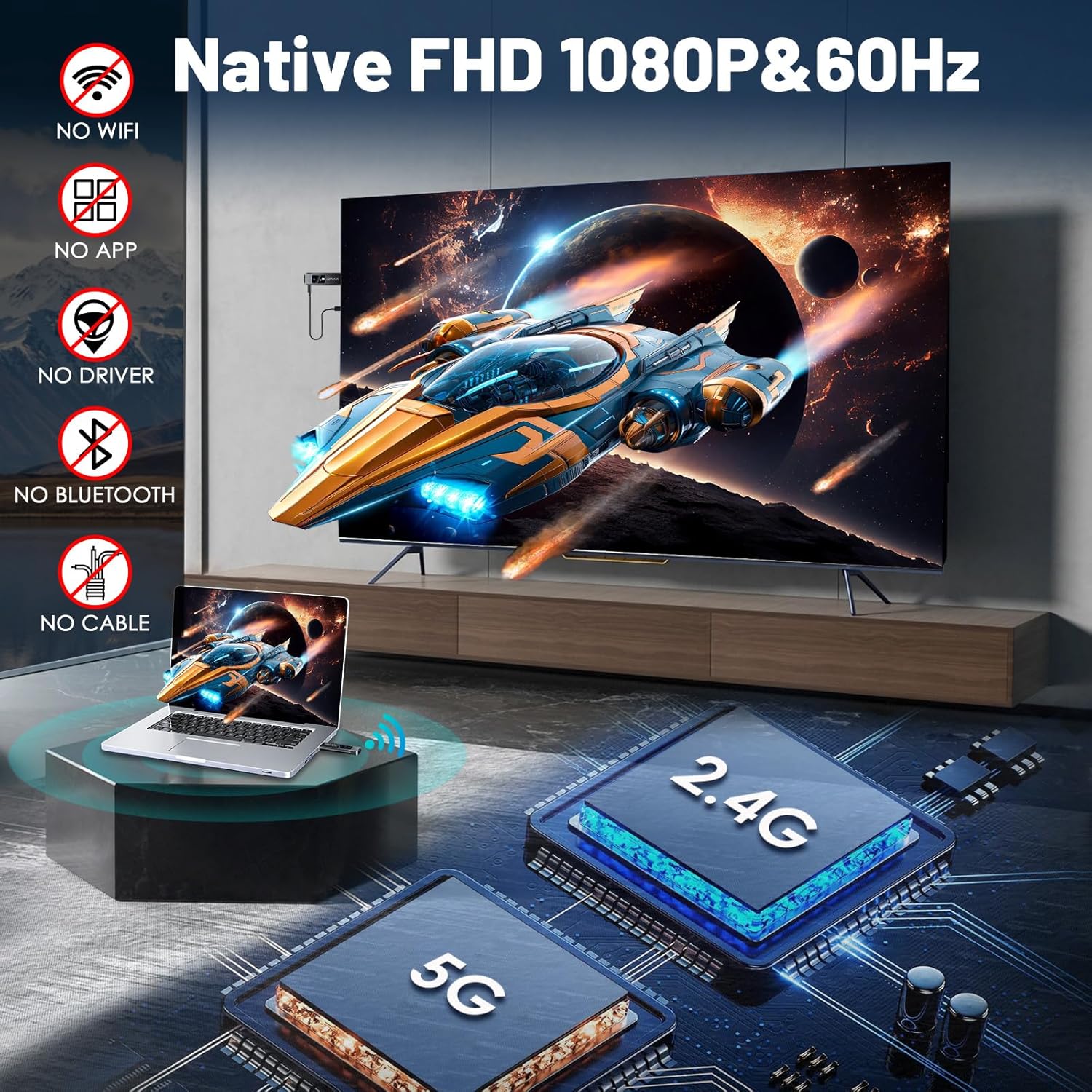 Wireless HDMI Transmitter and Receiver Adapter,4K UHD Plug & Play No App/WiFi Needed,5G Transmitter & Receiver for Meetings & Classrooms,from Laptop to TV Monitor Projector,Supports iOS,Windows,Mac