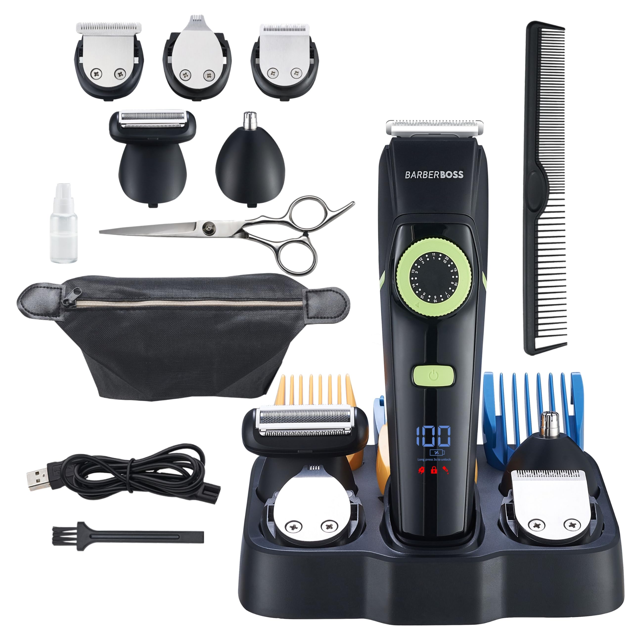BarberBoss Beard Trimmer & Hair Clippers for Men, Waterproof Trimmer, Nose Hair Trimmer, Cordless Hair Trimmer
