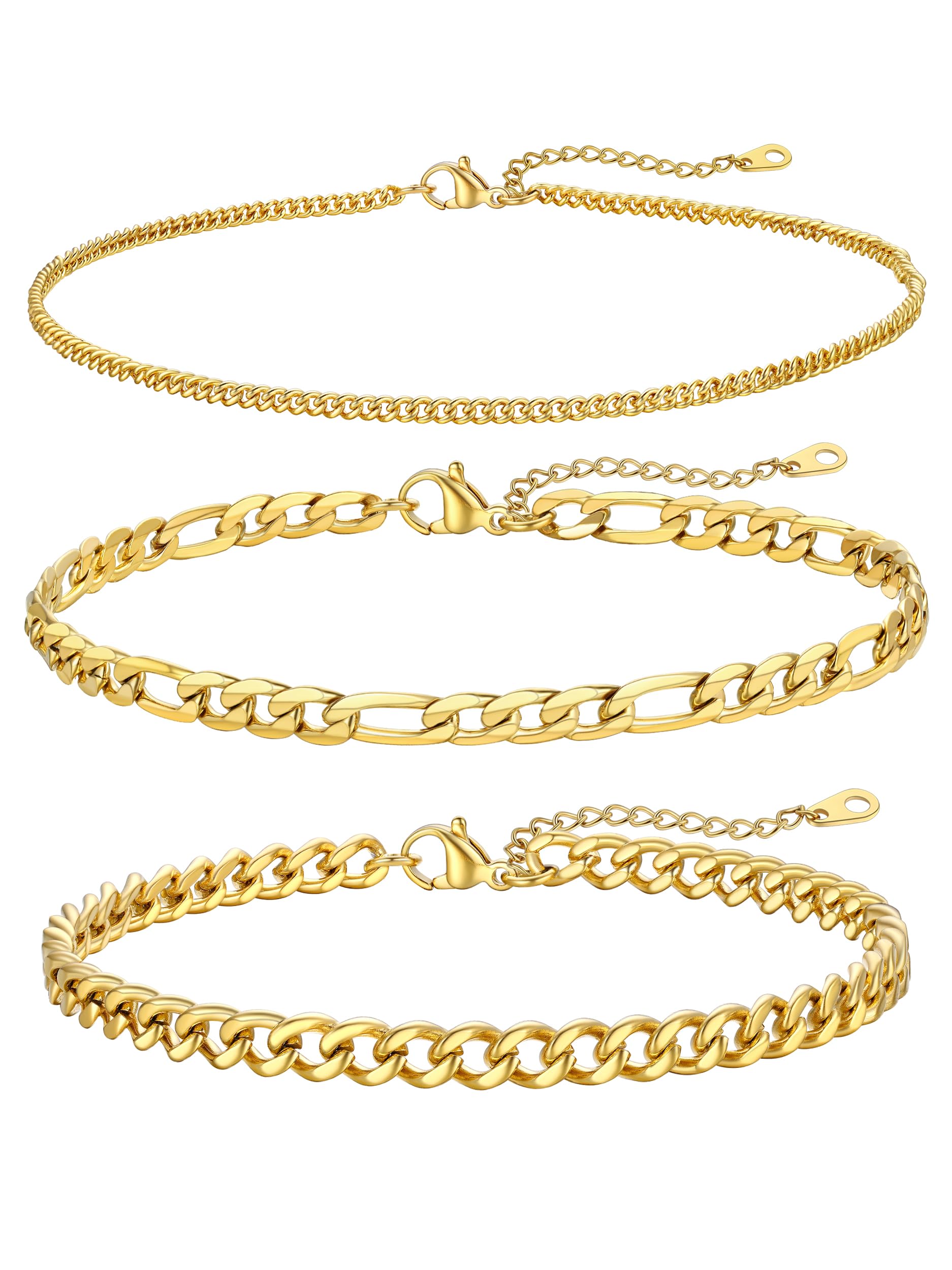 FOCALOOK Anklet Bracelets Set for Women, Plus Size Chain Anklet 8.5-10.5"