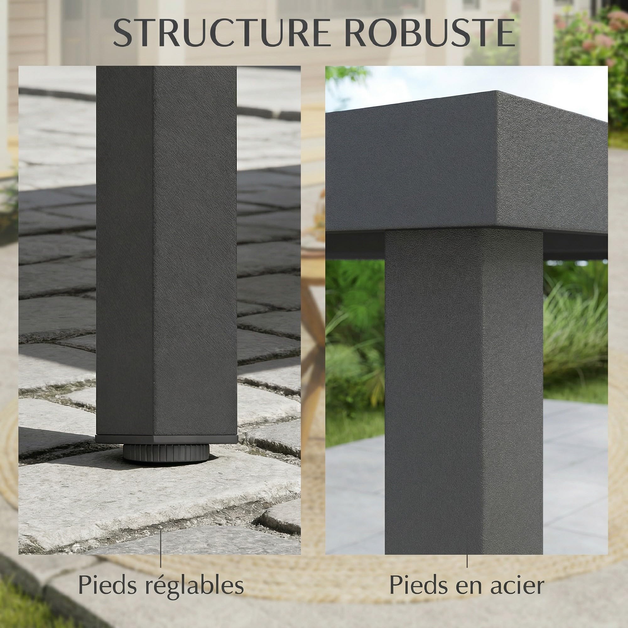 Outsunny Table de Jardin rectangulaire pour 4 à 6 Personnes, Table à Manger extérieure avec Plateau à Lattes, Pieds en Acier, idéale pour terrasse, Balcon, Porche, 140 x 90 x 74 cm, Gris