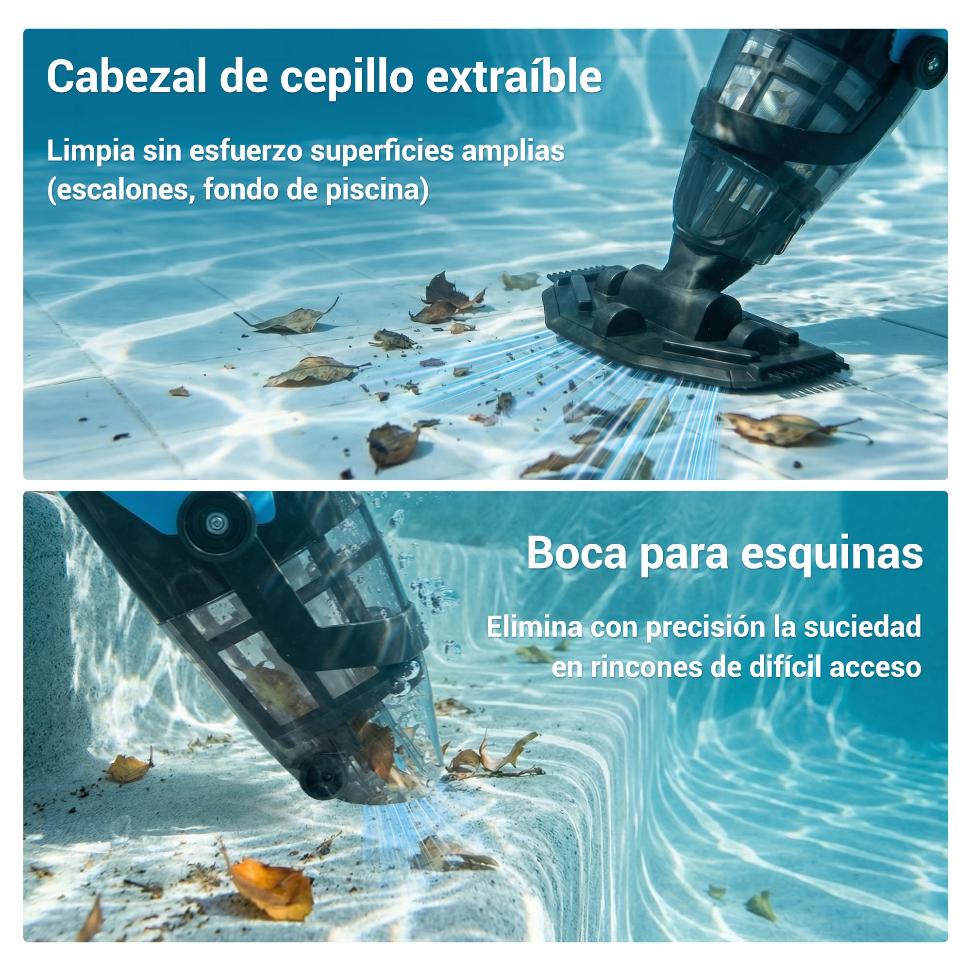 Aspiradora de Piscina Manual Inalámbrica para Piscinas Desmontables y Spas – Limpiador de Piscina Recargable con 60 Minutos de Autonomía, Barra Telescópica y Filtro Fino, Ideal para SPA e Hidromasaje
