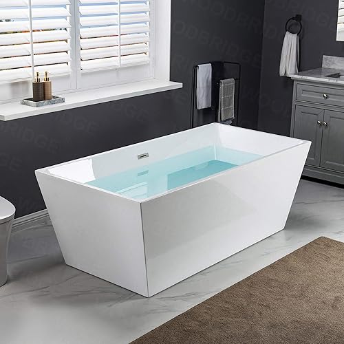 Vista 37 de WOODBRIDGE Bañera de acrílico independiente de 67 pulgadas, bañera negra de remojo contemporáneo con desbordamiento y drenaje negro mate, BTA1812-MB