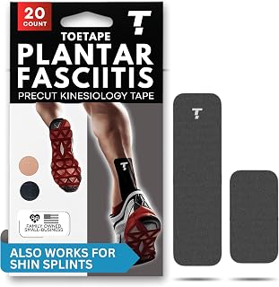 Plantar Fasciitis Tape, 20 Applications - Precut Kinesiology Tape Strips for Foot Soreness Relief - Also Great for Shin Splints - Includes 20 2x10" Strips & 40 2x5" Strips (Black, 20 Count)