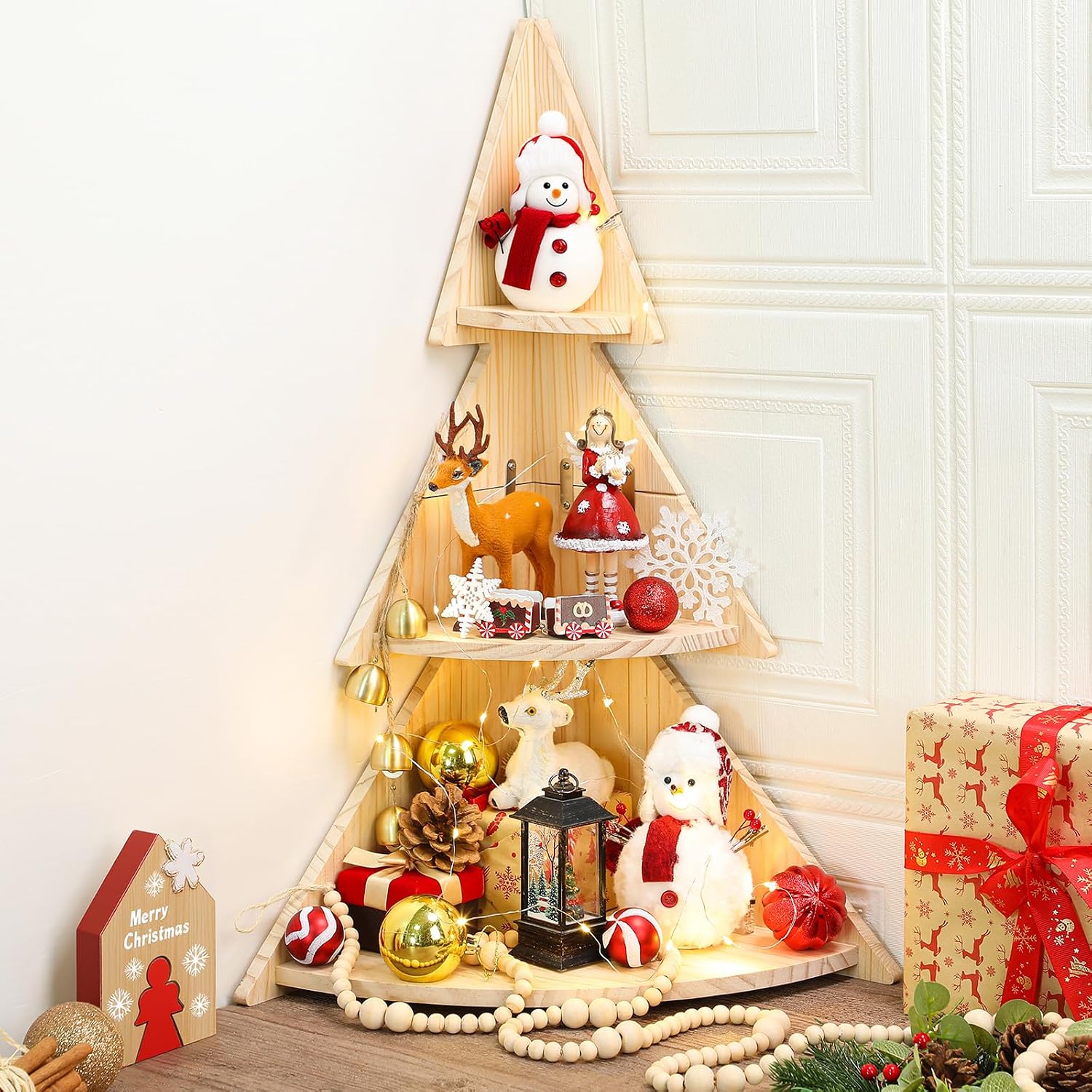 VioraWhite 3 Tier Christmas Tree DIY Shelf 26'' Cabinet Organizer Shelf Christmas Village Display Stand Decors for Living Room Bedroom Home Office Tabletop Holiday