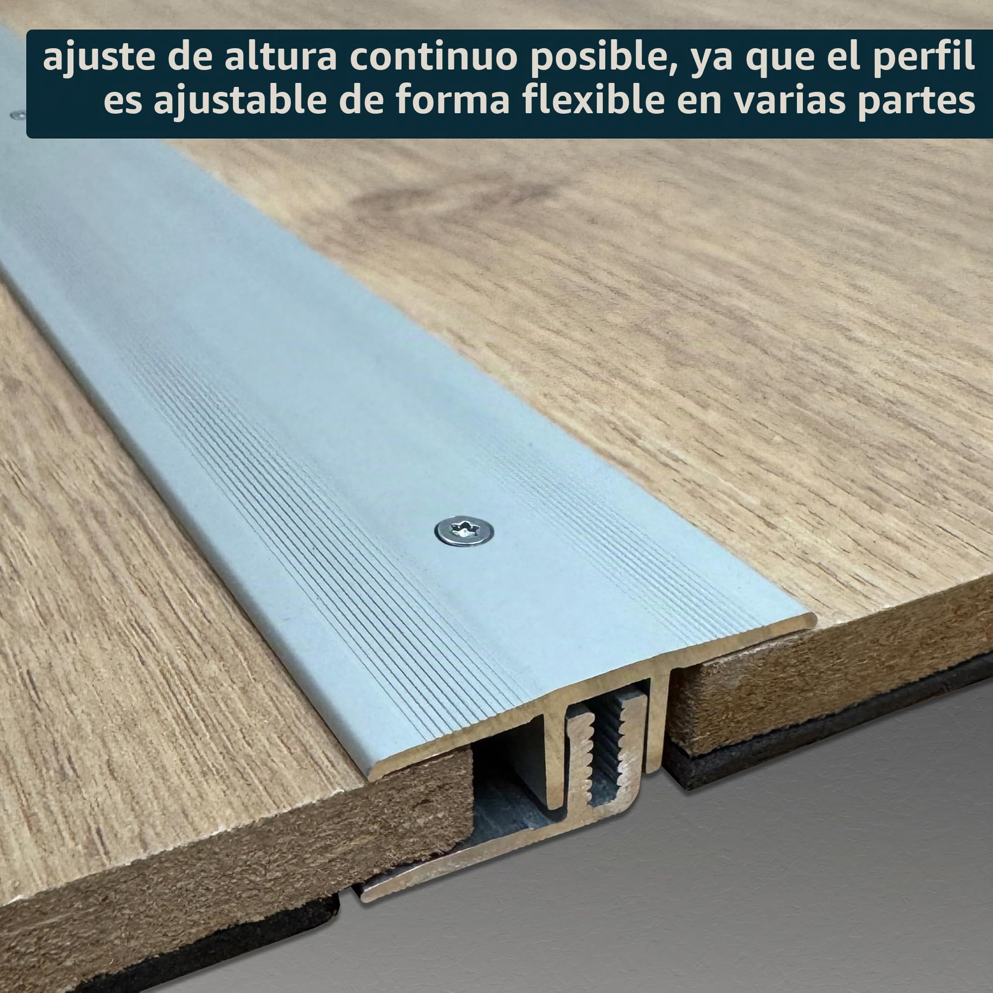 Perfil de transición ufitec® TPL Profi para parquet y suelos laminados - Ancho de cobertura: 33 mm - en dos piezas, atornillable y apto para espesores de suelo de 7 a 16 mm